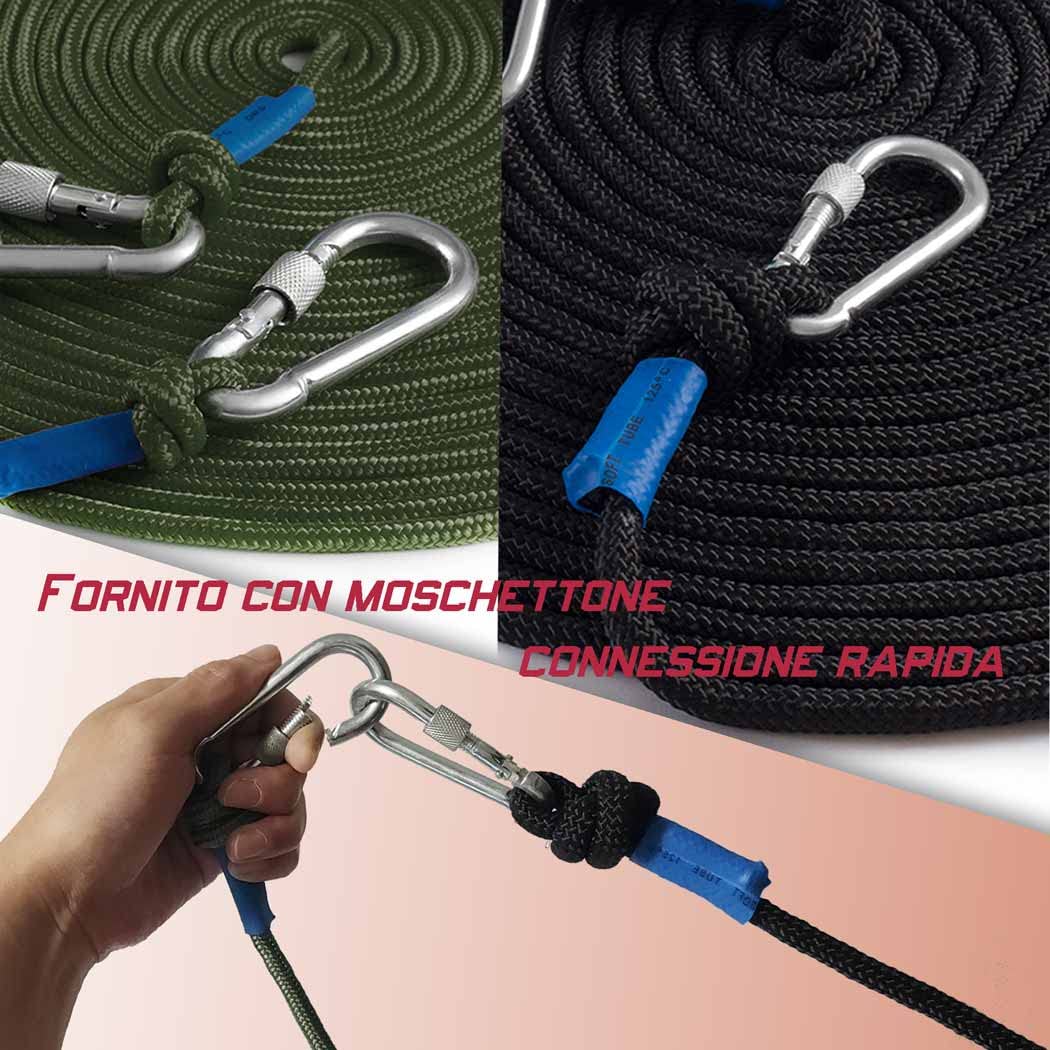 Corda Nylon 30M,10mm x 15M,confezione da 2, Fune con Moschettone,Nero