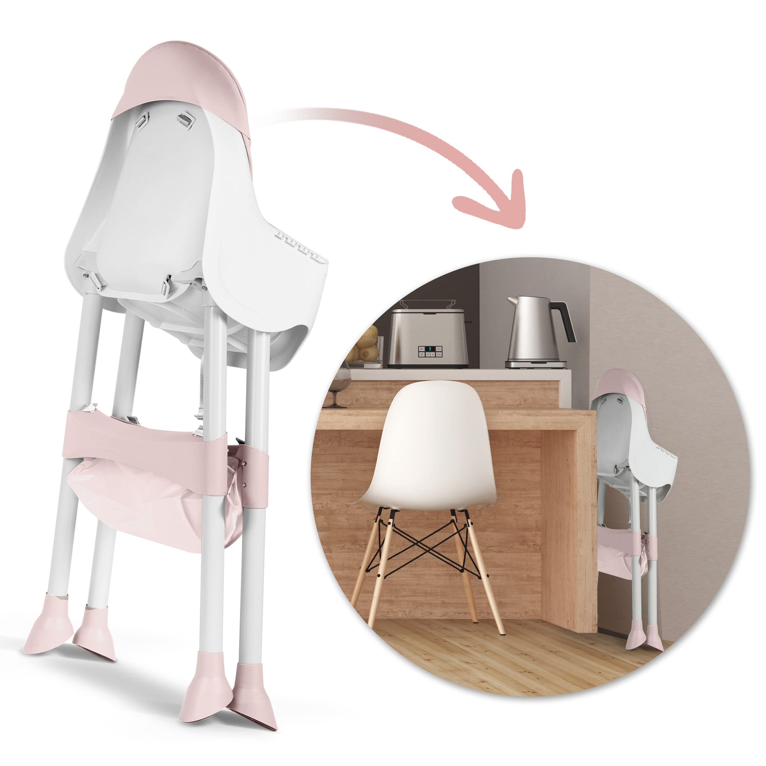 Trona de bebé Milo con mesa (rosa)