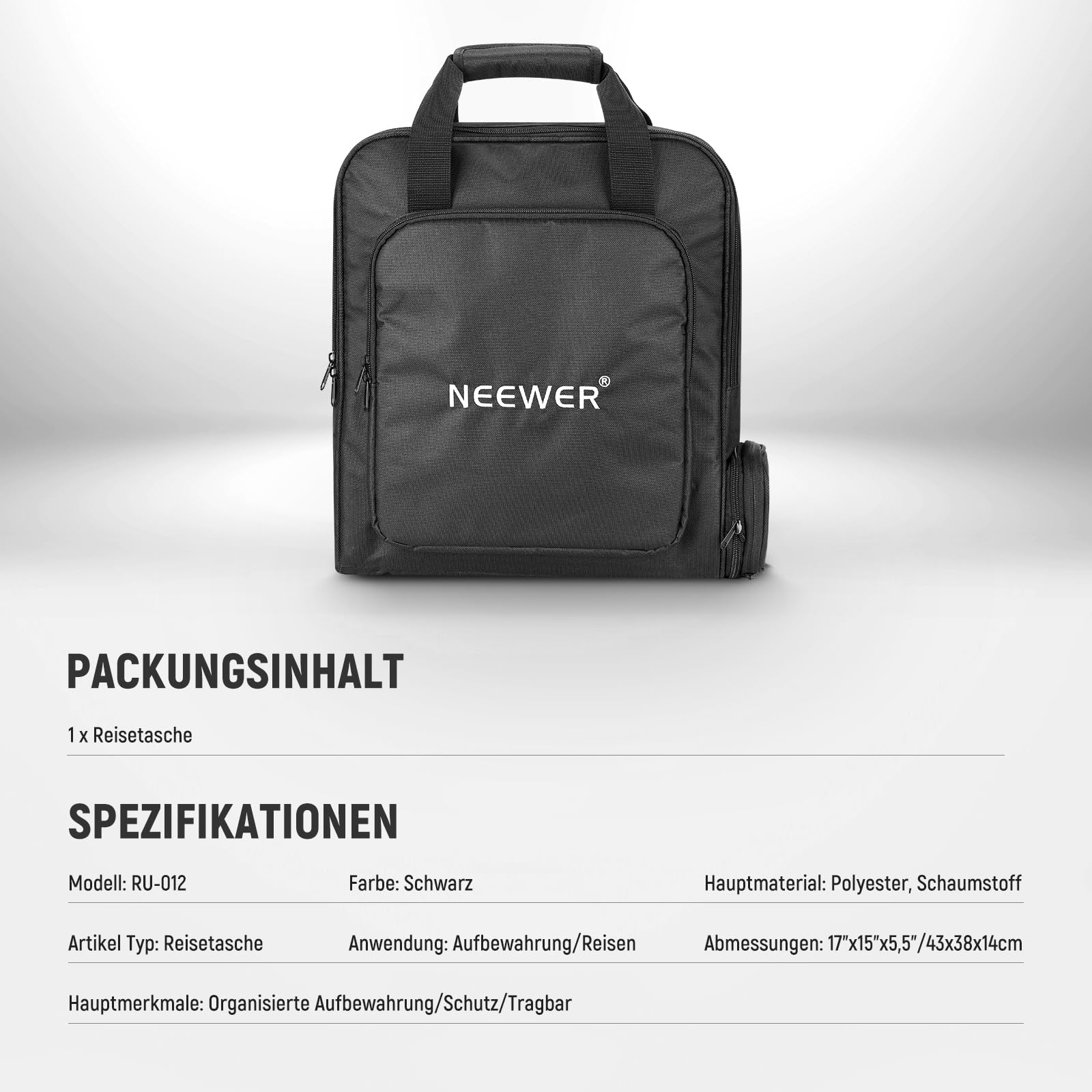 NEEWER tragbare Reisetasche kompatibel mit Starlink Mini Dish und Zubehör, leichte Tragetasche mit separatem Fach, schützende Aufbewahrungstasche, für gefaltetes Stativ Lichtstativ bis zu 44cm, RU-012