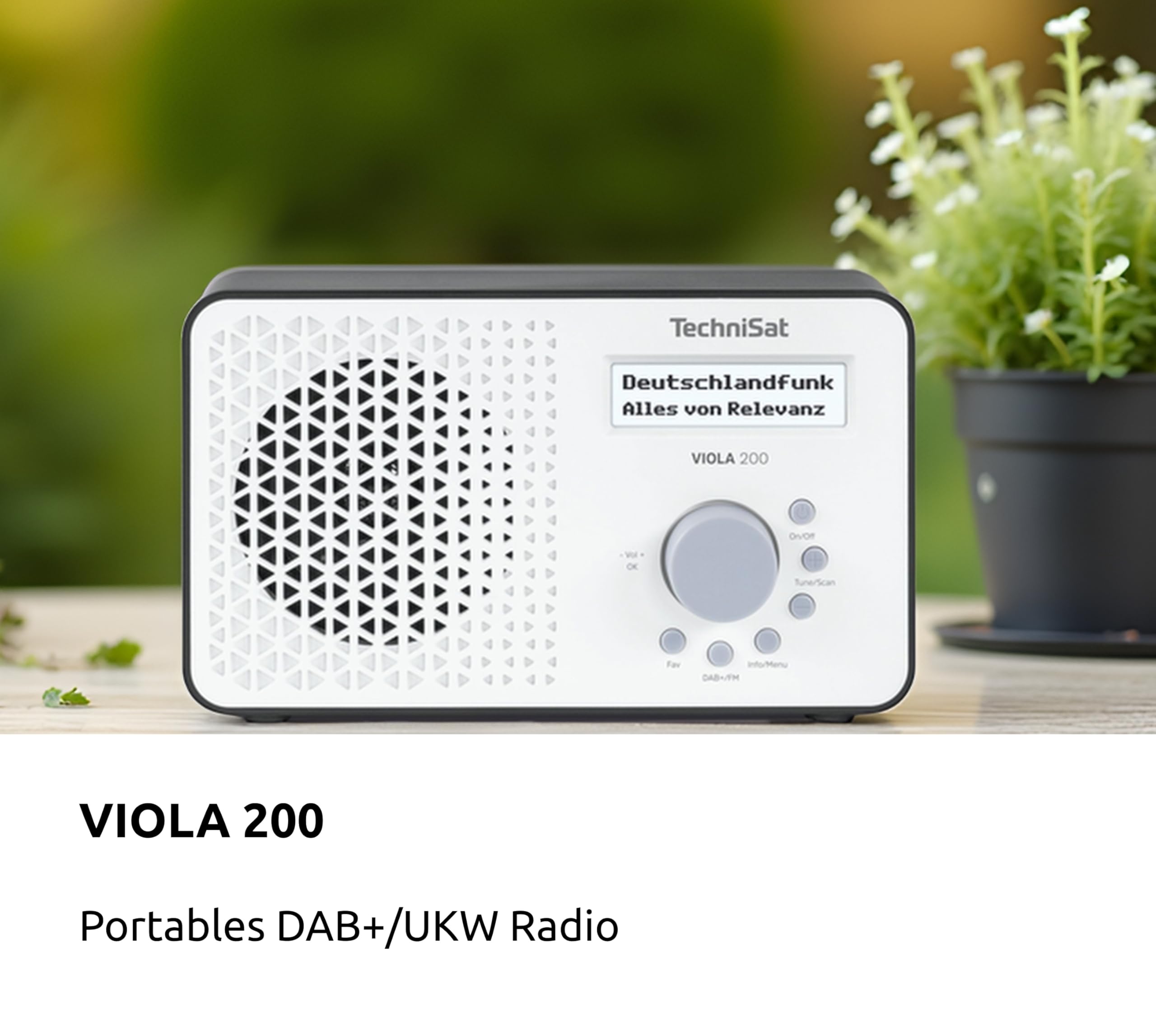 TechniSat Viola 200 - tragbares DAB+/UKW-Radio (mit LCD-Display, Teleskopantenne, Favoritenspeicher, Kopfhöreranschluss, Netz- & Batteriebetrieb, Mono-Lautsprecher, RDS, PLL) weiß/schwarz