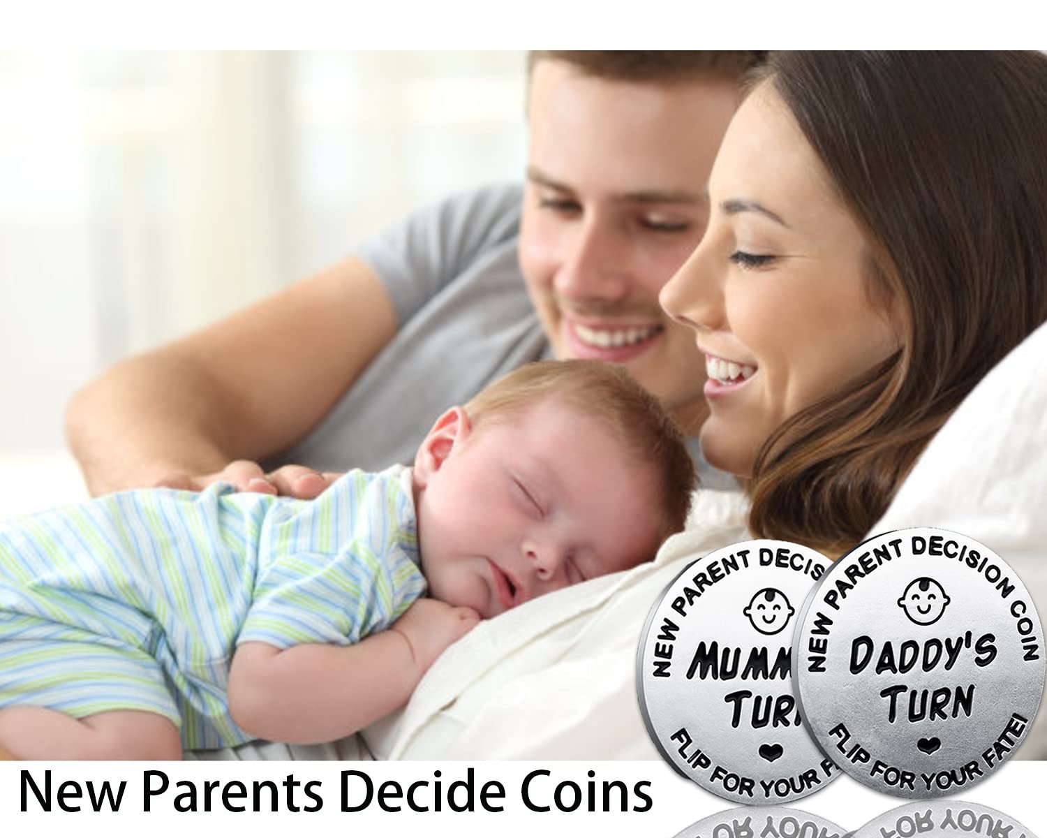 New Dad Mom Gifts Funny Decision Making Coin, New Parent Mummy Daddy Pregnancy Women First Time to be Moms Dads Mother's Day Father's Day Gifts Double Sided