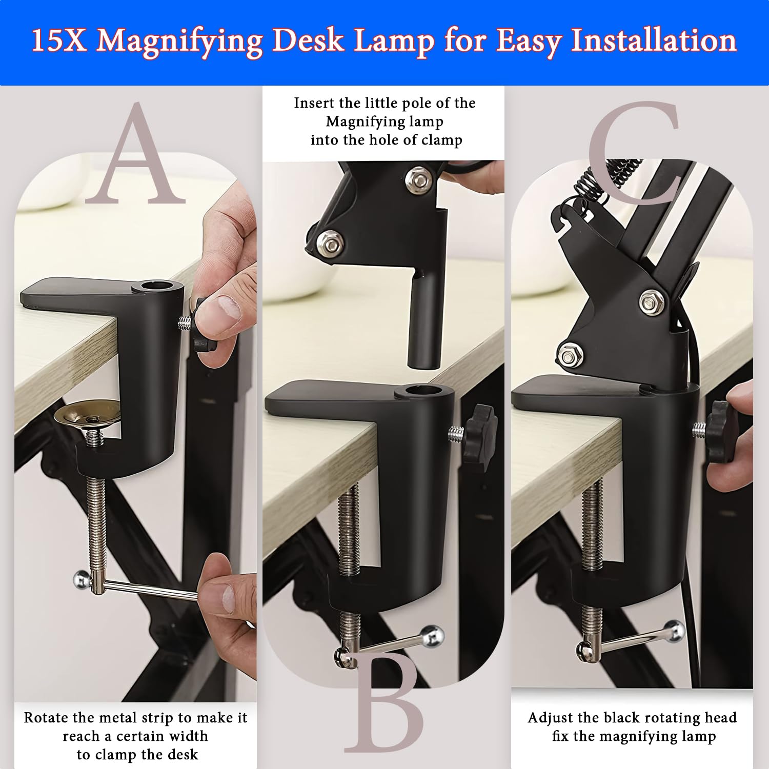 15X Magnifying Glass Desk Lamp with Clamp, Real Glass Lens, 84 LEDs, 5 Color Modes Dimmable, Led Lamp Magnifier with Dust Cover, USB Charger, Clean Cloth, Ideal Gift for Seniors, Crafters, Hobbyists - Image 3