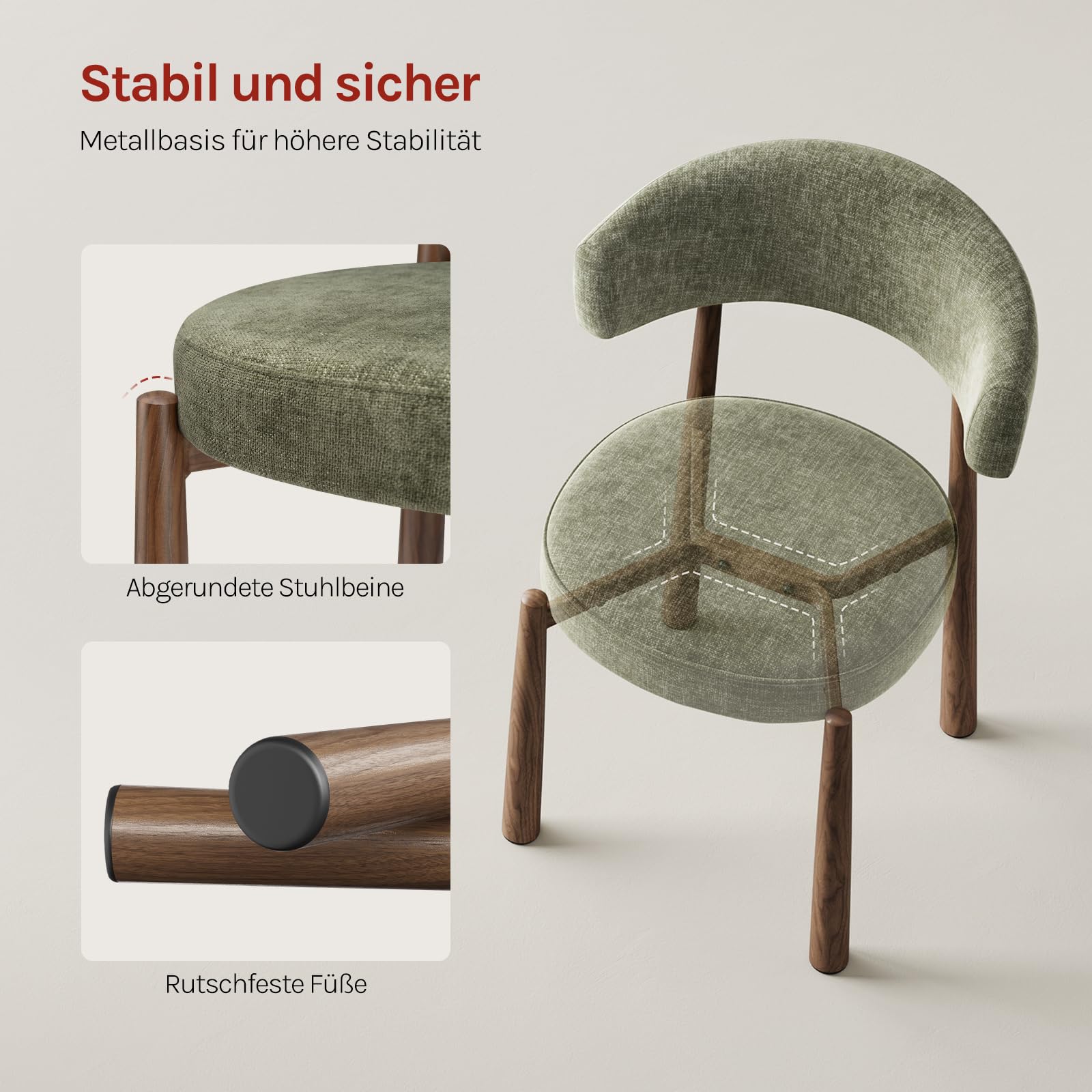 WOLTU Esszimmerstühle 4er Set Mid-Century Chenille Dunkelgrün