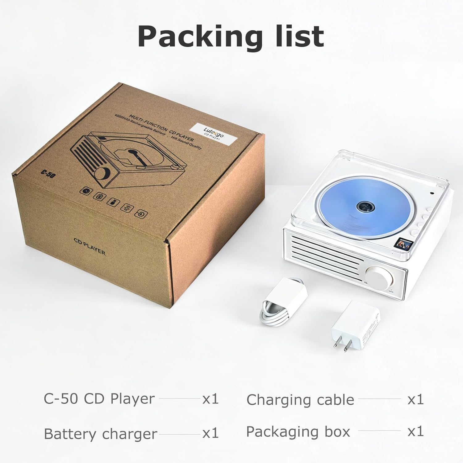 CD Player with Bluetooth 5.3 Transmitter & Receiver, Portable CD Boombox with 8+ Hours Battery, Connect Wireless Headphones/Speakers, Hi-Fi Stereo Sound, USB/AUX Input for Home Kitchen Bedroom (White)