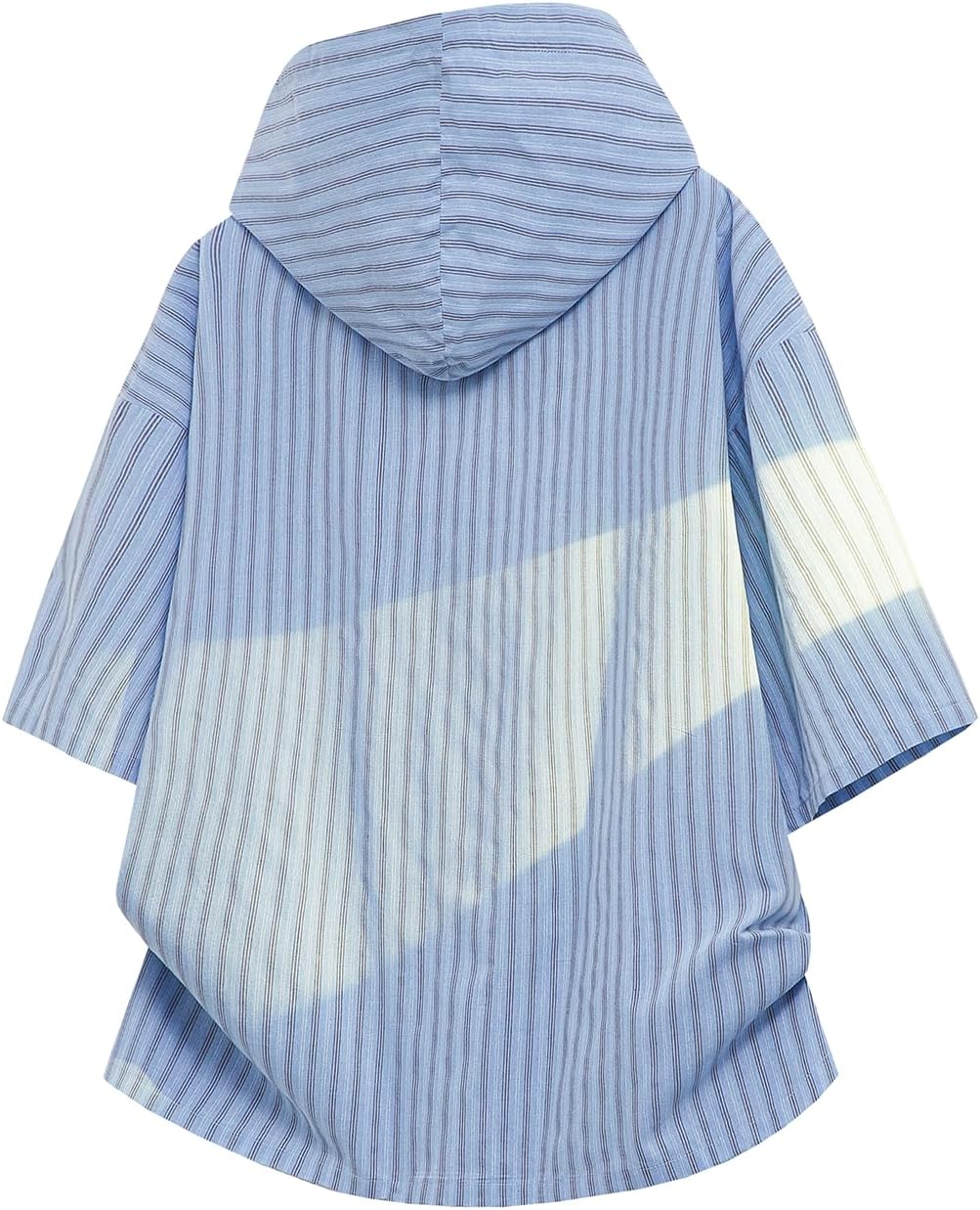GURUNVANI Men's Vertical Striped Hooded T Shirt with Drawstring Unisex One Button Henley Tee Top