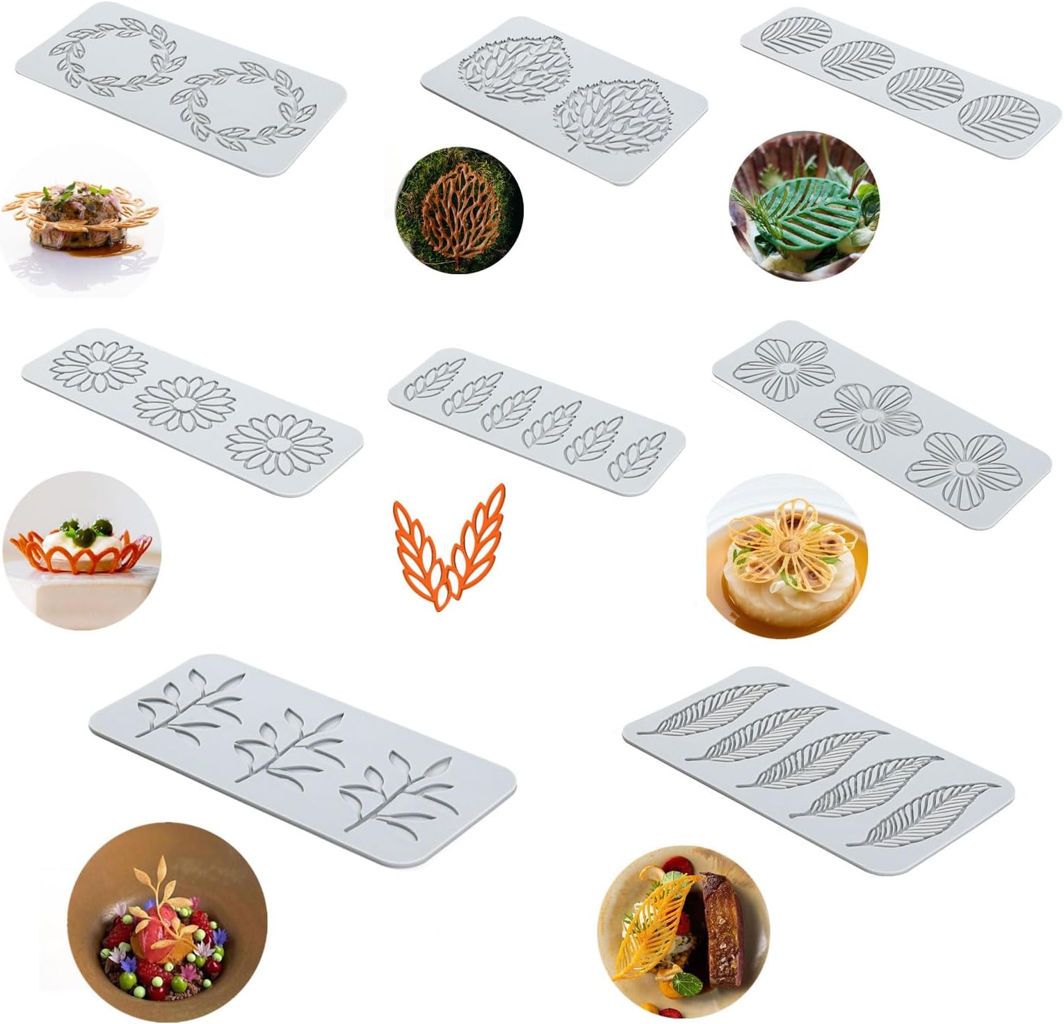 8pcs Leaf Silicone Chocolate Molds,3D Hollow Flower Fondant Cake Mold Set, Mini Small Silicone Food Molds Tools, for Christmas DIY Candy Sugar Mousse Cake Clay Baking Cupcakes Soap Decoration