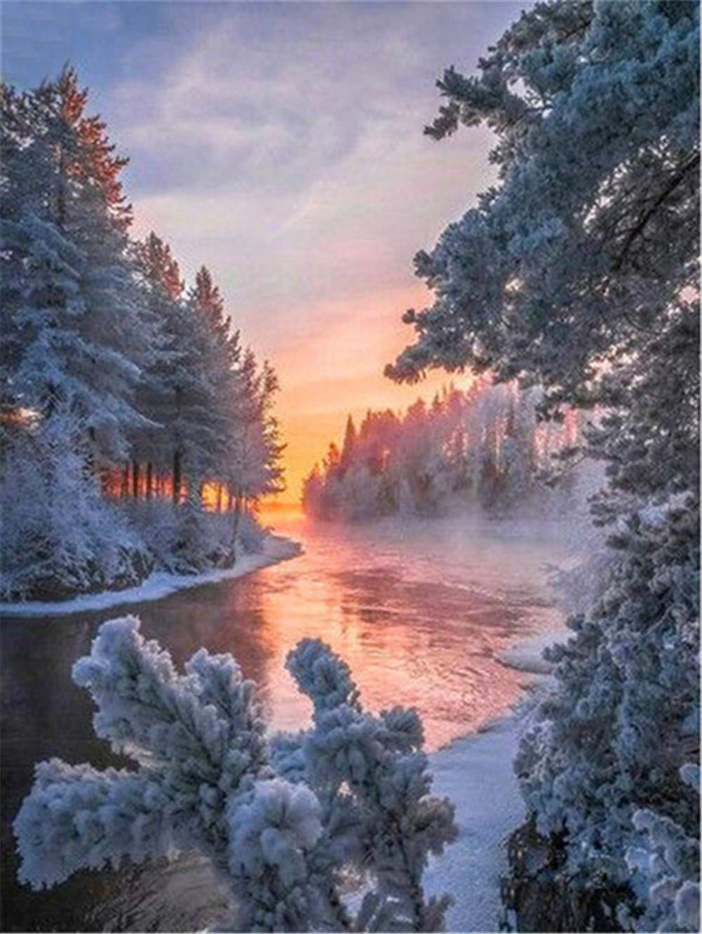 Broderie Diamant 5D Paysage d'hiver Strass Ronds Brillants Haute Densité