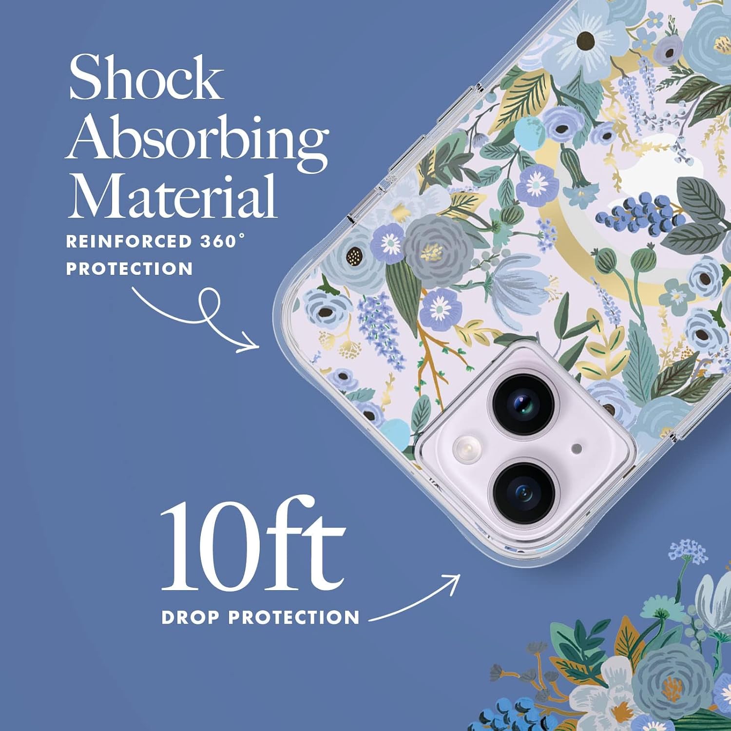 Rifle Paper Co iPhone 15 Plus / 14 Plus 6.7" Case [Compatible with MagSafe] [10ft Drop Protection] Cute with Floral Pattern, Anti-Scratch Tech, Shockproof Material, Slim Fit - Garden Party Blue image 2