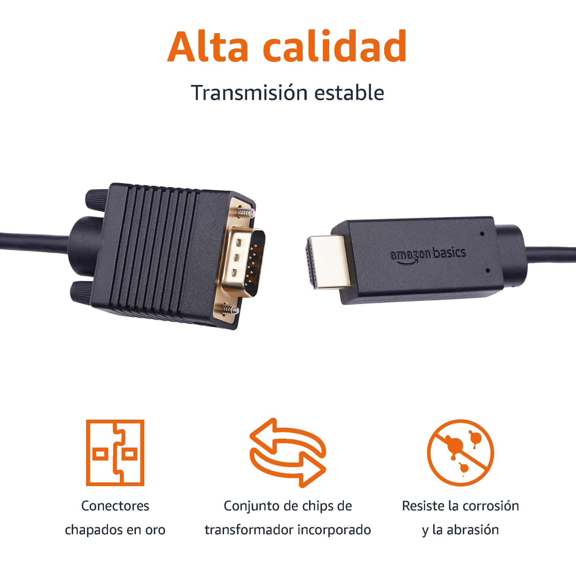 Amazon Basics Cable de HDMI (fuente) a VGA (pantalla) (NO bidireccional), chapado en oro, 6 feet, negro