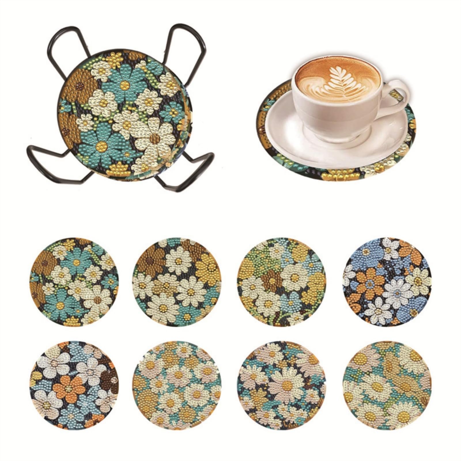 8 Stück Diamond Painting Untersetzer Mit Halter,5D Diy Kunst Untersetzer