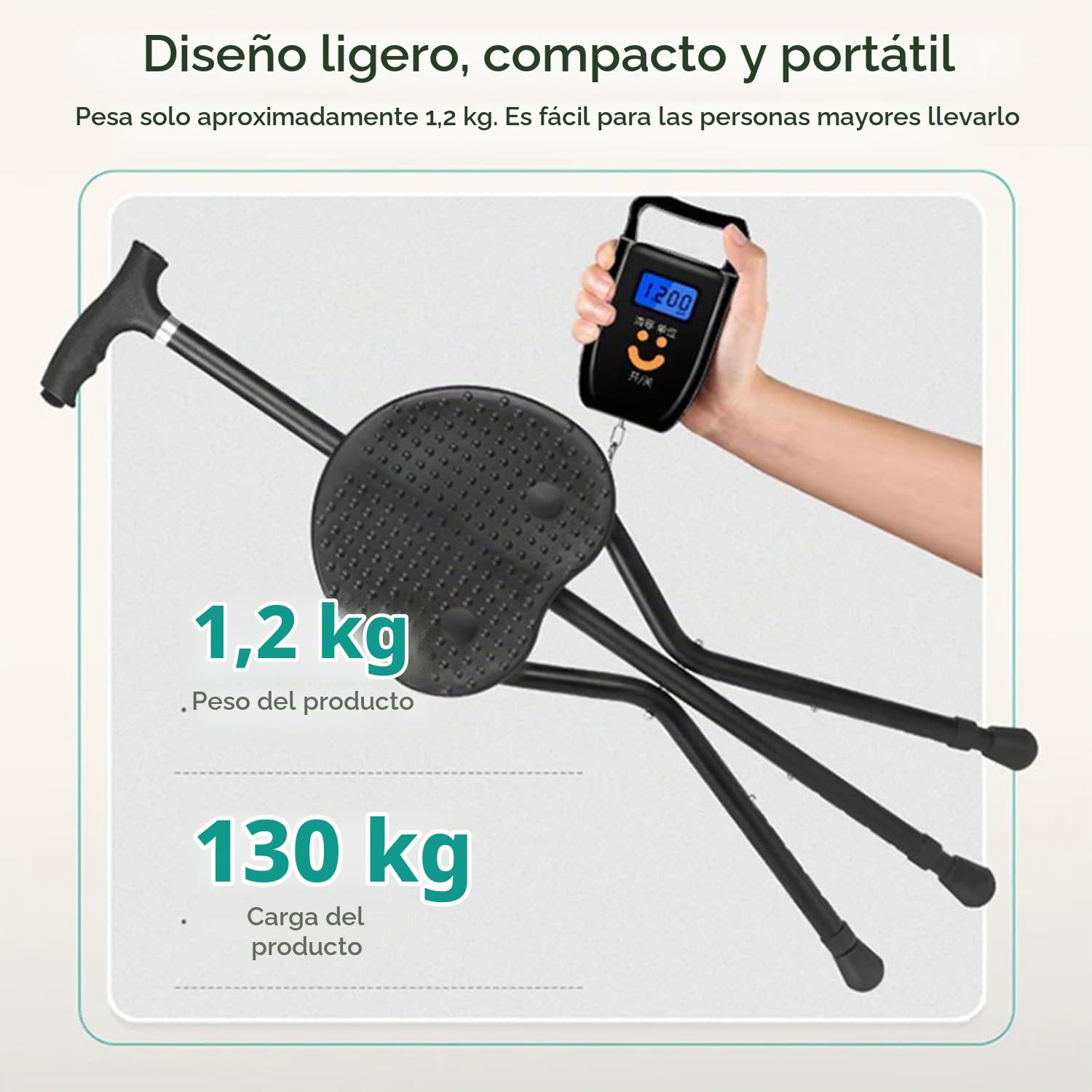 Baston Silla Plegable,Bastón con Asiento Plegable,Bastón Robusto con 3 Patas,Capacidad De Carga De 120 Kg,Cinco Alturas Ajustables,Adecuado para Personas Mayores,Discapacitados y Tumbonas