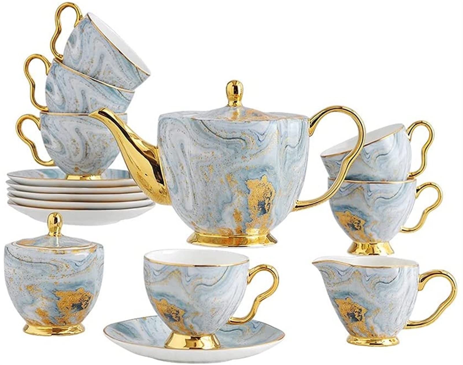 YNIYUJKL European-Style Small Luxury High-End Bone China Coffee Cup And Saucer Set British Ceramic Coffee Pot Coffee Cup Sugar Pot Milk Pot Flower Tea Cup Afternoon Tea Set