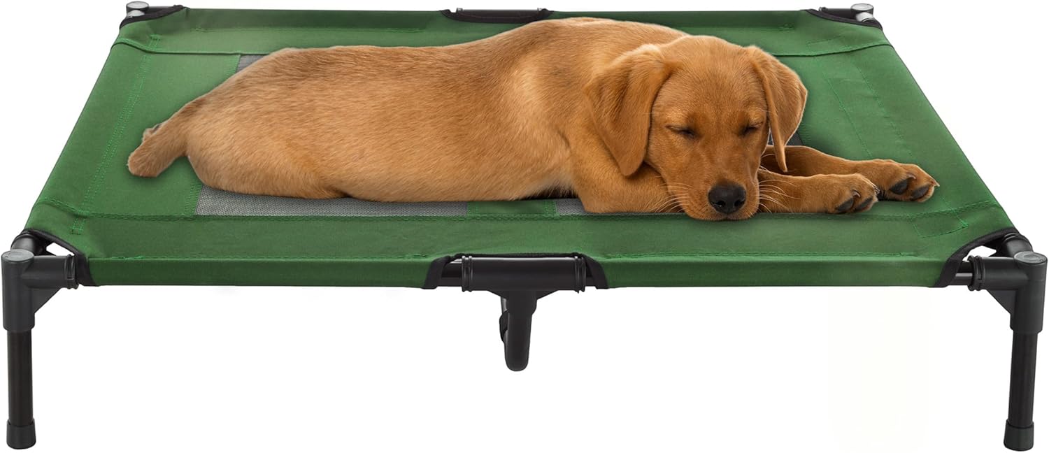 Elevated Dog Bed – 36x29.75 Portable Bed for Pets with Non-Slip Feet – Indoor/Outdoor Dog Cot or Puppy Bed for Pets up to 80lbs by Petmaker (Green)