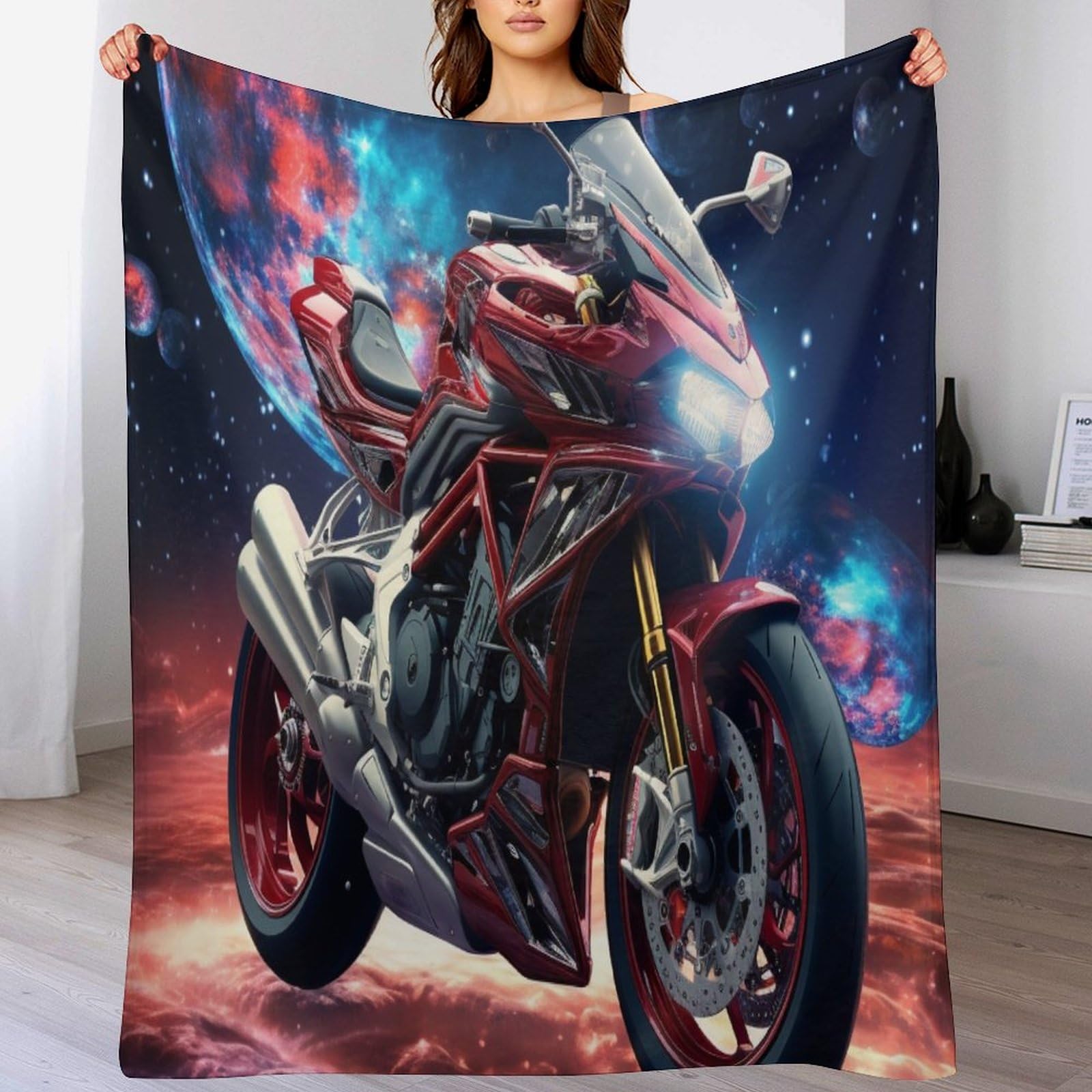 Couverture canapé motos en flanelle douce et chaude de 100x130cm