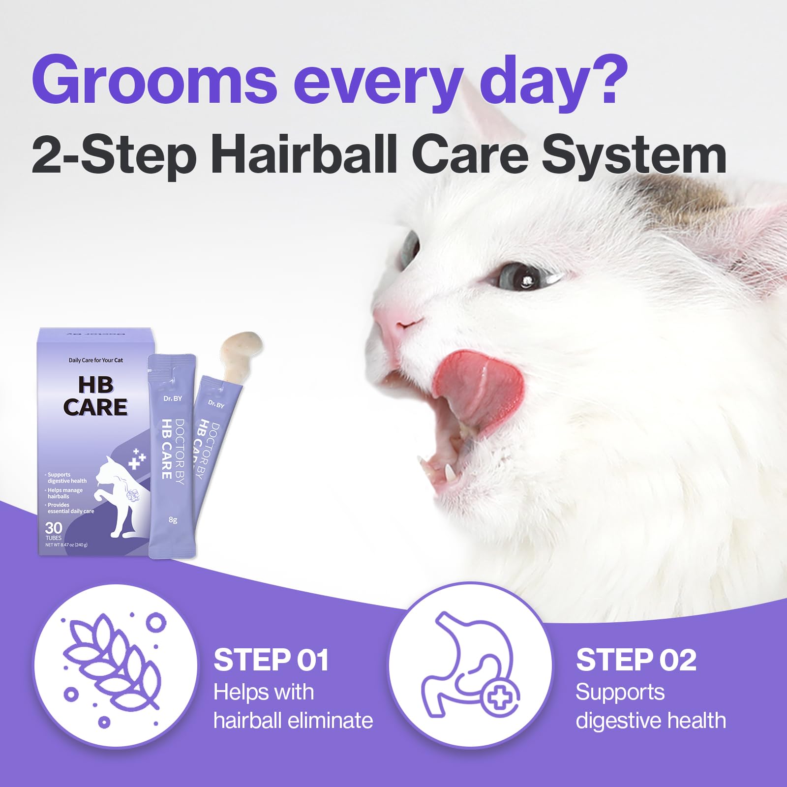 Doctor By HB Care Cat Hairball Supplement-Hairball Treatment for Cats Furball Control Relief Remedy & Digestive Support with Omega-3, Chitosan lickable Formula Individuallly Packaged (1Pack, 30 Count) - image 6