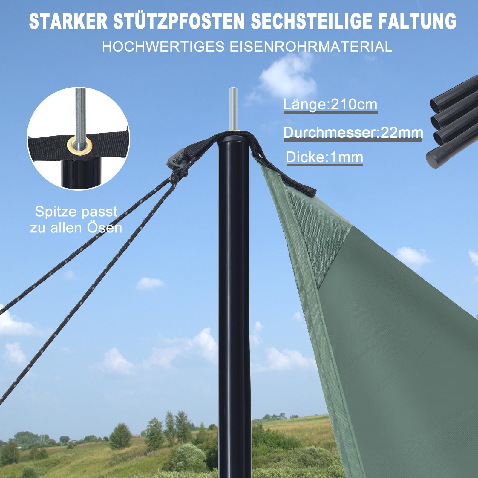 JAICOM Tarp 3,7 x 4,3 Wasserdicht, Ultraleicht Zeltplane Mit Stützstangen, Ösen, Aluminiumstiften, Nylonseil, UV und Regenbeständig, Geeignet für Zelte, Hängematten, Höfe, Strandsonnenschutz