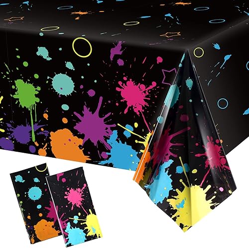 Fundas de mesa para fiestas, manteles de plástico neón desechables de 108 x 54 pulgadas, manteles de neón brillantes para decoración de fiesta de
