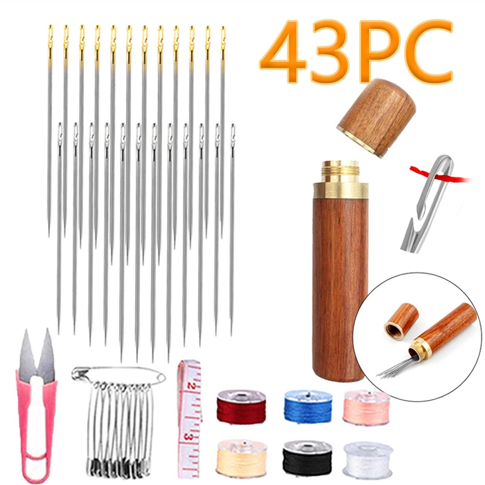 Juego de 12 agujas ciegas para ancianos con agujero lateral de aguja para coser a mano en el hogar de acero inoxidable costura sin necesidad de enhebrar ropa (color: 12 agujas plateadas)