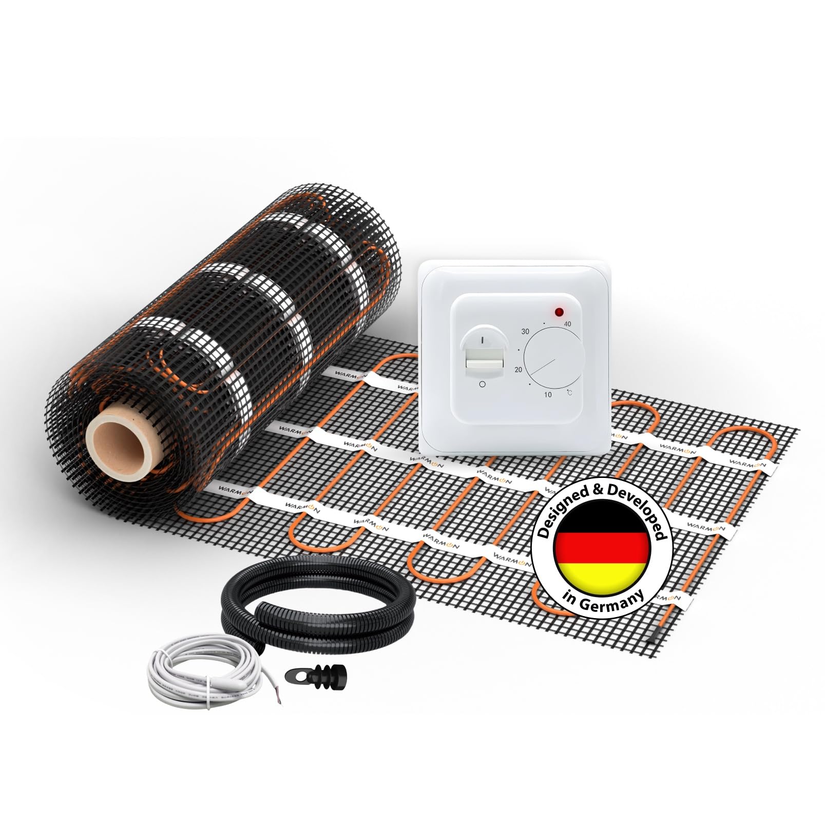Elektryczne ogrzewanie podłogowe do płytek: mata grzewcza WARMON ULTRA 200 W/m² z termostatem pokojowym TS 25 analogowy, rozmiar maty: 4 m²
