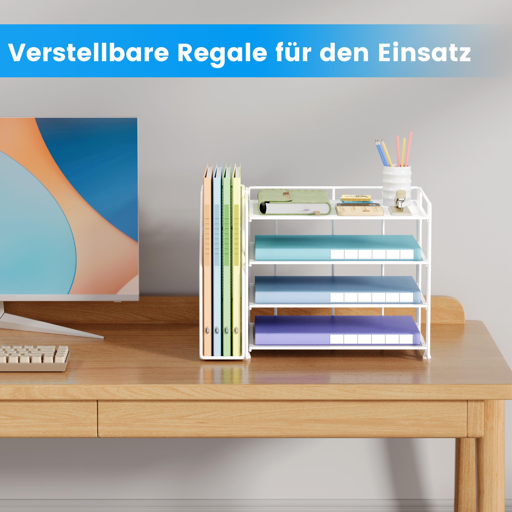 VITVITI Schreibtisch Organizer, 4 Ebenen Briefablage, Aktenhalter mit Stehsammlere, Büro Organizer für A4 Dokumentenablag, Zeitschriftensammler (Weiß)