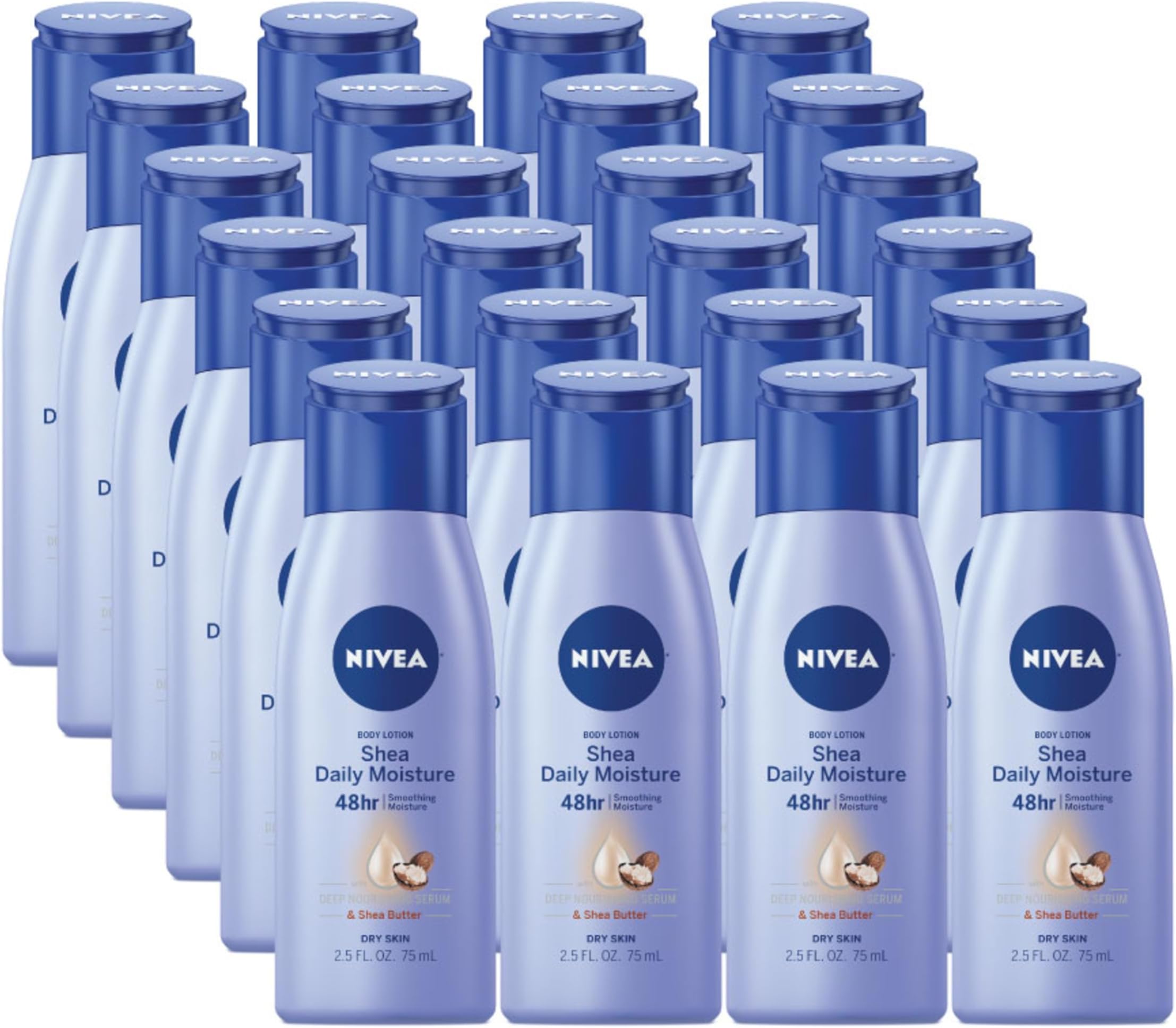 Shea Nourish Body Lotion, Dry Skin Lotion with Shea Butter, Pack of 6, 2.5 Fl Oz Travel Size Toiletries