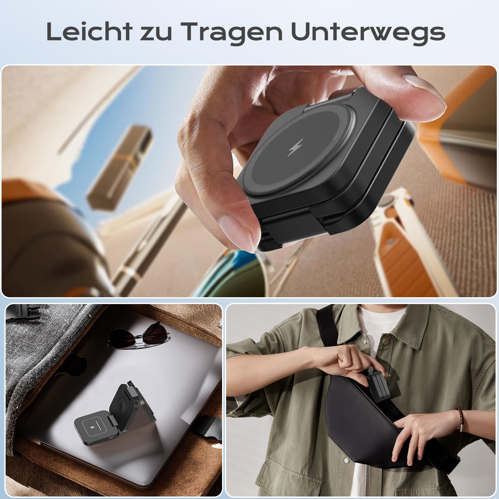 KU XIU 3-in-1 Induktive Ladestation Kompatibel mit Magsafe Ladegerät | Ladestation für iPhone 17/16/15/14/13/12, Faltbare Reisen Wireless Charger für Apple Watch und AirPods(Adapter inklusive)