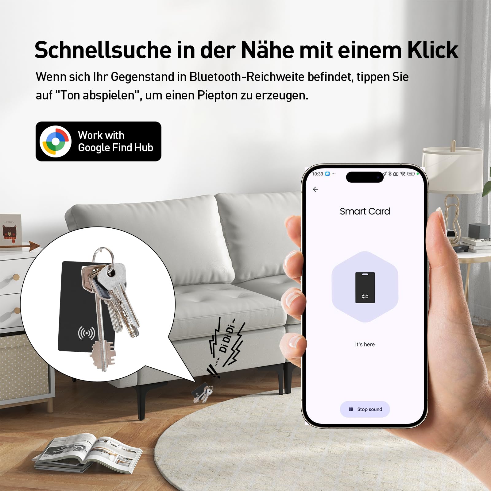 Wallet Tracker Karte für Android Wiederaufladbares Air Tag Card, Kompatibel mit der Google Find Hub App (Android nur), 1.8mm Ultra-Dünner, Kabelloses Laden, IP68 Wasserdicht, für Schlüssel, Gepäck
