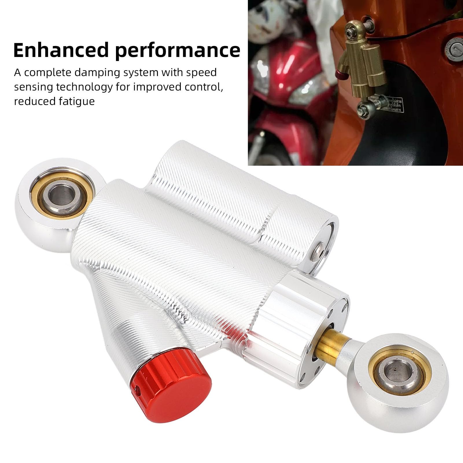 Amortiguador de dirección ajustable CNC con metodo de amortiguación completo para reducir la vibración Aleación de aluminio 6061 Ajuste universal para motocicleta para (Plata)