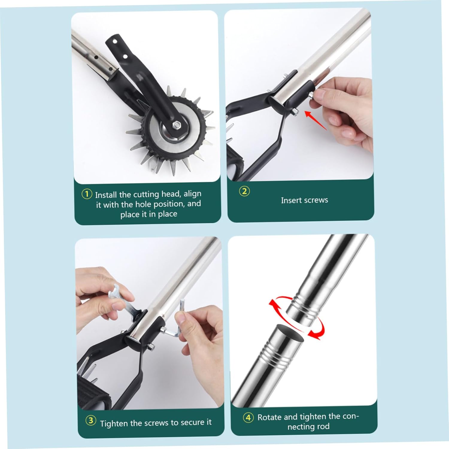 Manual Lawn Edger, Edger Lawn Tool, 53.2 inch Manual Lawn Edger with 3 Sections Stainless Steel Handle, Rotary Grass Edger Tool with Wheel, Garden Edger for Yard, Grass Edger Tool