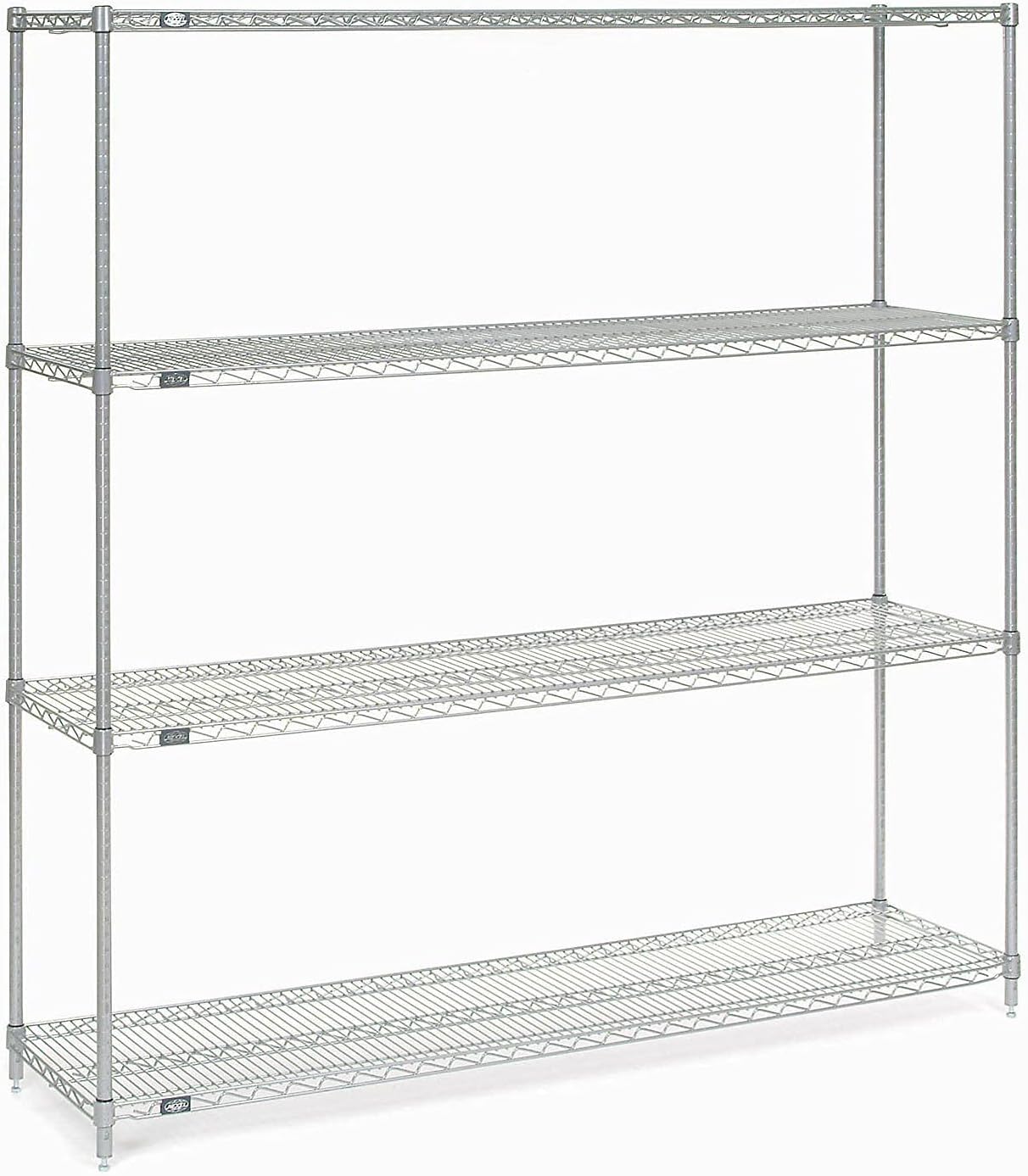 Nexel Chrome Wire Shelving, 72" W x 18" D x 86" H, 4-Tier, Silver, Wire Rack, Freestanding, Adjustable Shelves