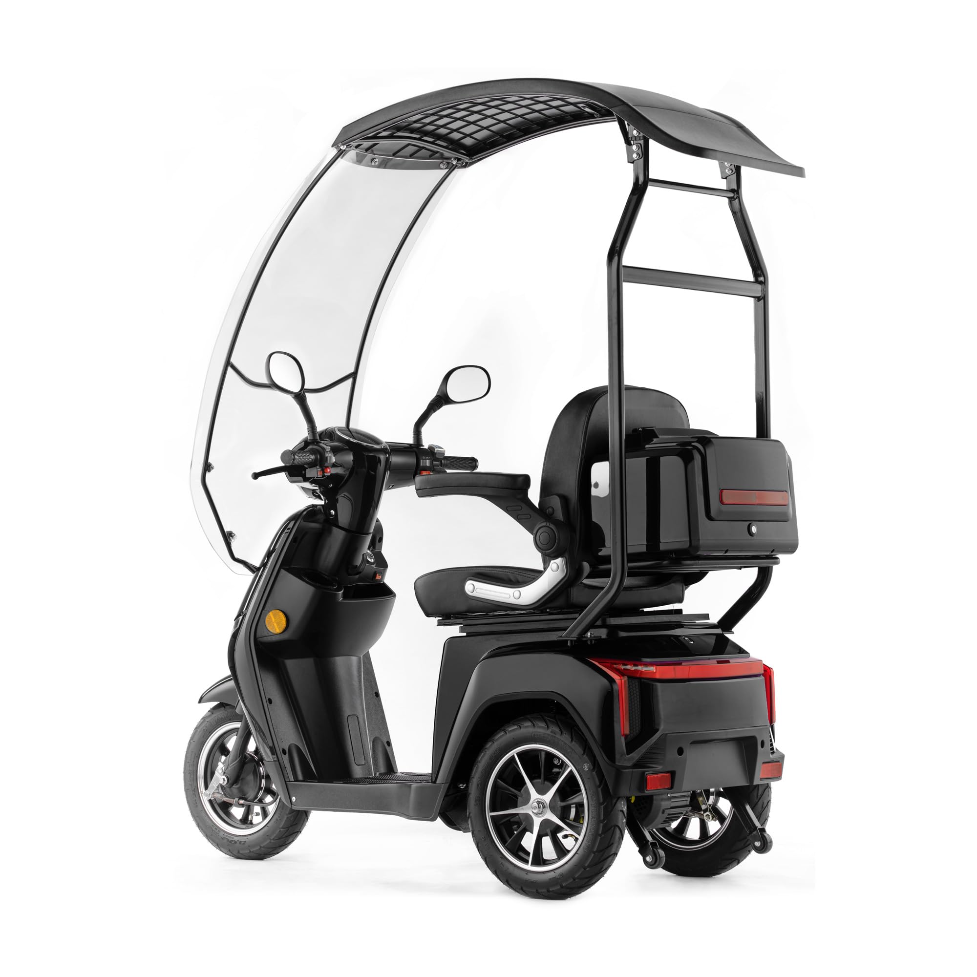 VELECO Turris con techo - 3 ruedas - Techo con parabrisas - Batería de iones de litio extraíble - Iluminación LED - Ferting montado (negro), Negro,gris,rojo,azul