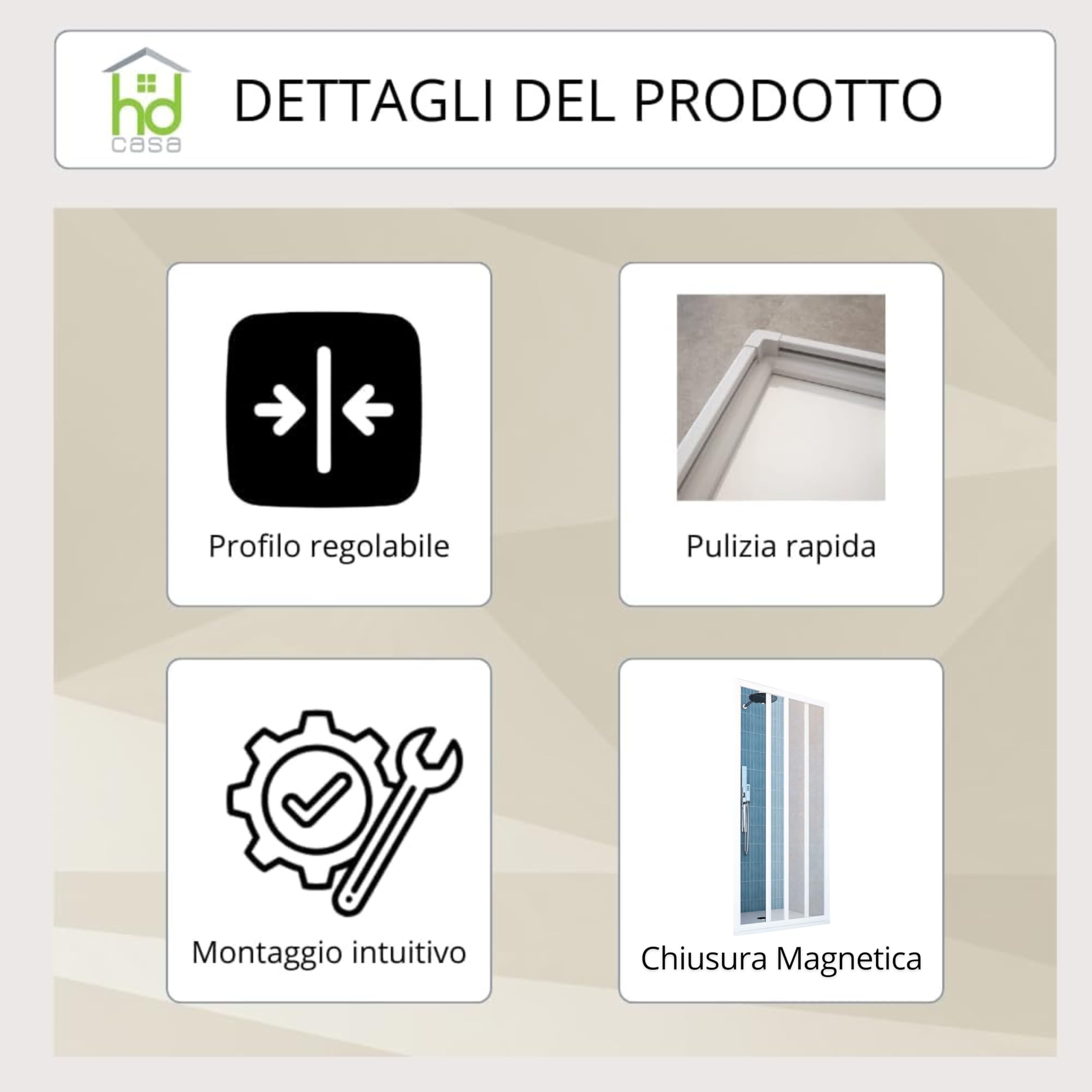 Box Doccia Iris PVC 100x185 cm 1 Lato Apertura Laterale, Pannello Acrilico Semitrasparente Effetto Goccia, Anta Scorrevole con Rotelle in Nylon, Chiusura Magnetica Reversibile