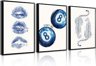 Leopard Wall Art Cheetah Canvas Prints Trendy 8 Ball Wall Decor Preppy Aesthetic Poster Lucky Leopard Pictures Funky Painting Navy Kiss Artwork for Bedroom Living Room 12x16 Inch Unframed Set of 3