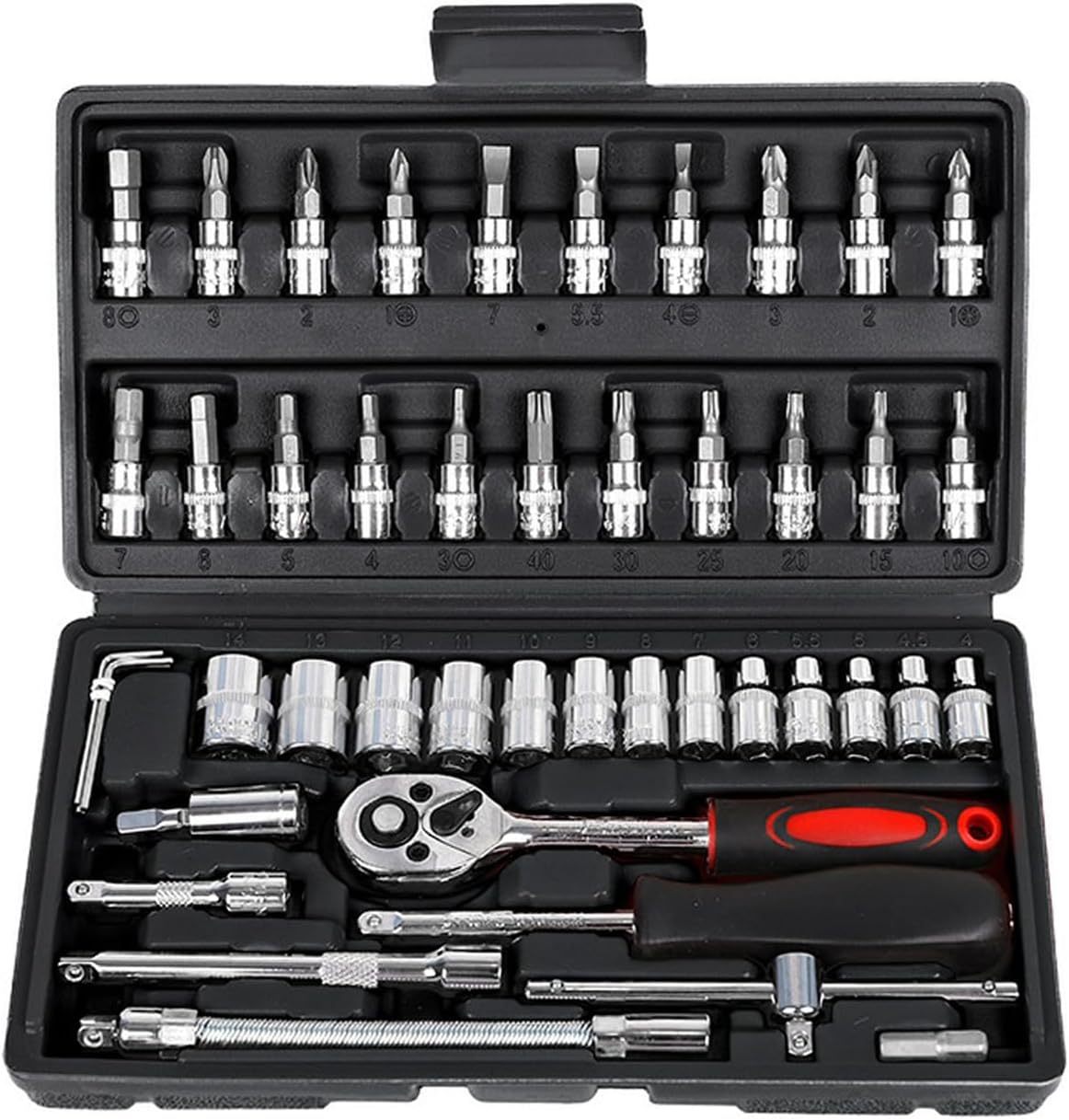 Beauenty46pcs/set Socket Ratchet Torque Wrench Extension Bar Drill Bits Automobiles Repair Tools Kit Multifunction Repair Hand Tool Kit