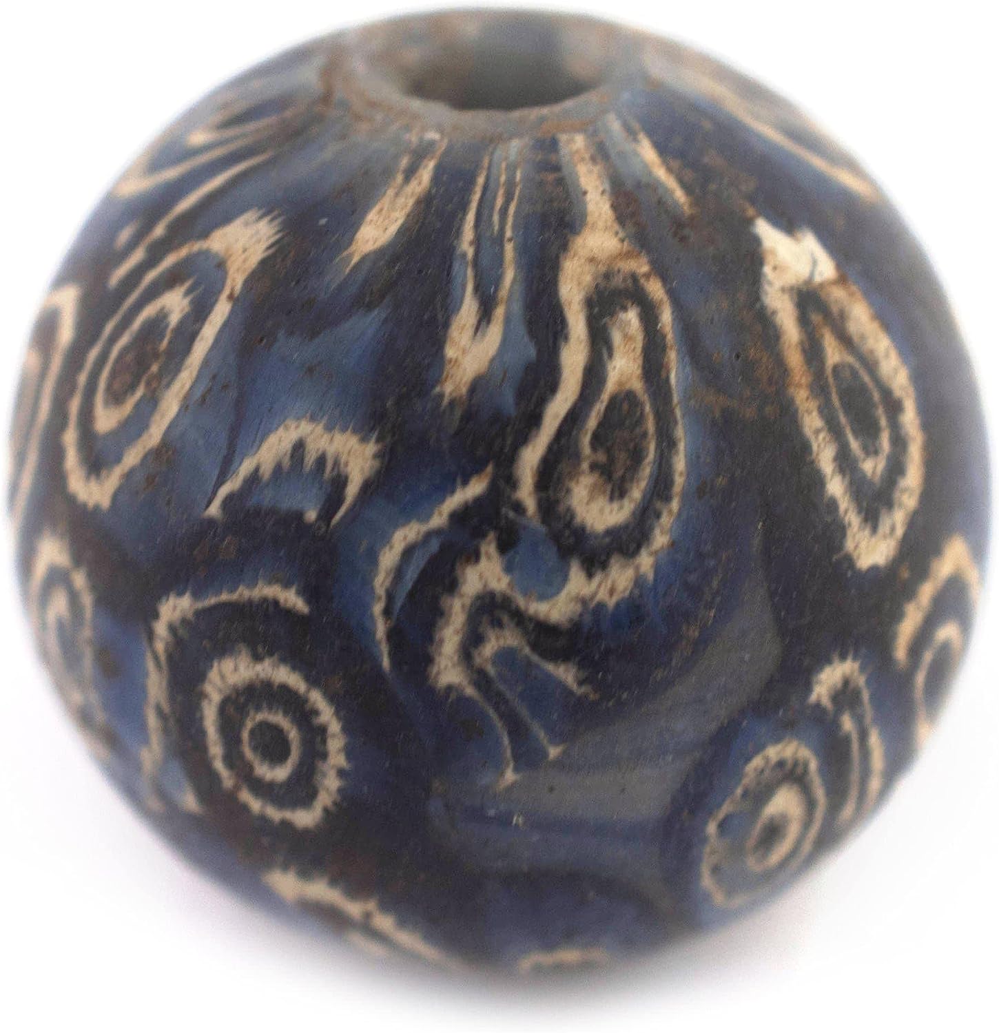 The Bead Chest Blue Antique-Style Java Eye Glass Bead (Single Bead, 20mm)
