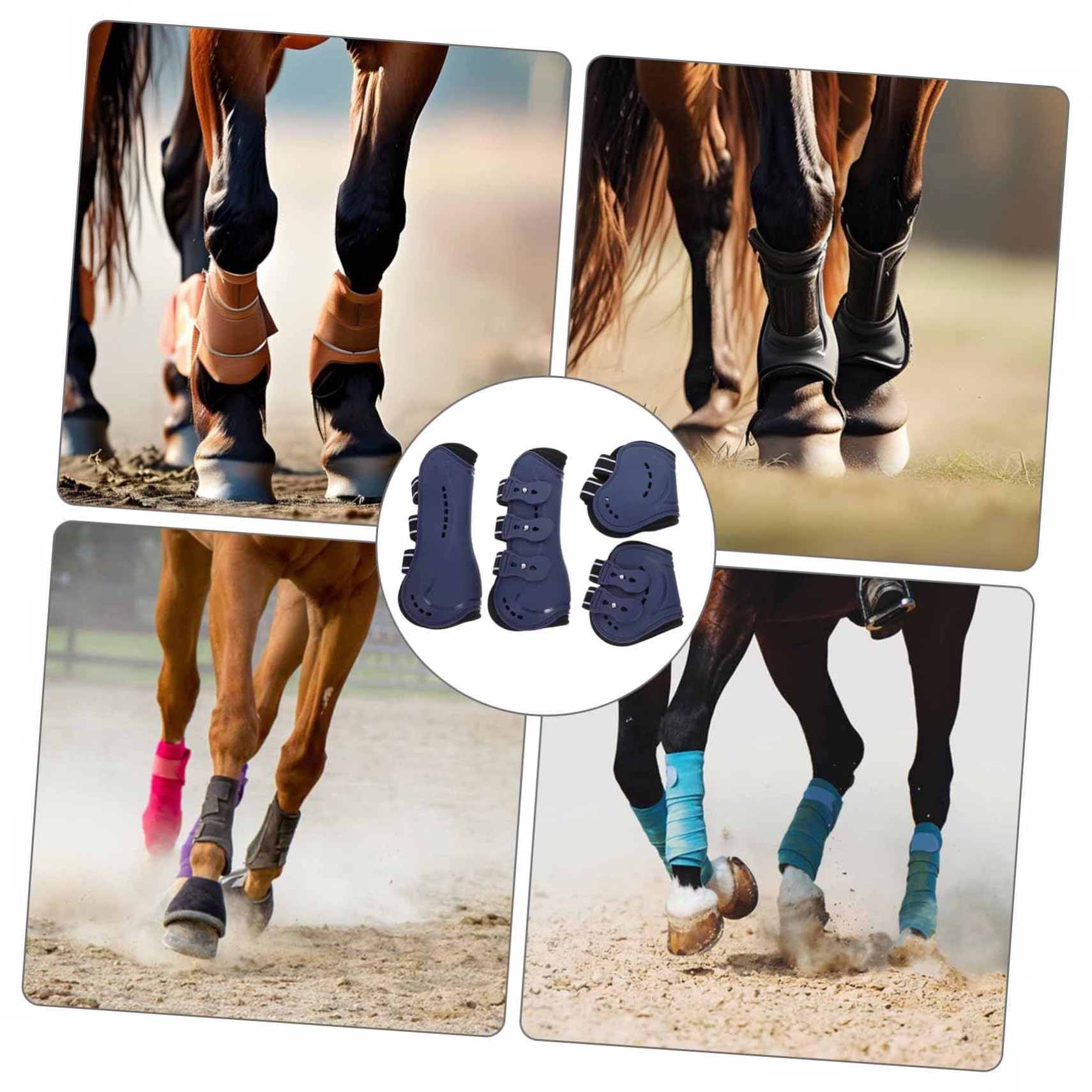Botas de Ejercicio para Caballos Abertura Ajustable 4 Piezas | Protector de Pata de Caballo en Pu, Talla Media, para Salto y Turnout, Color Azul