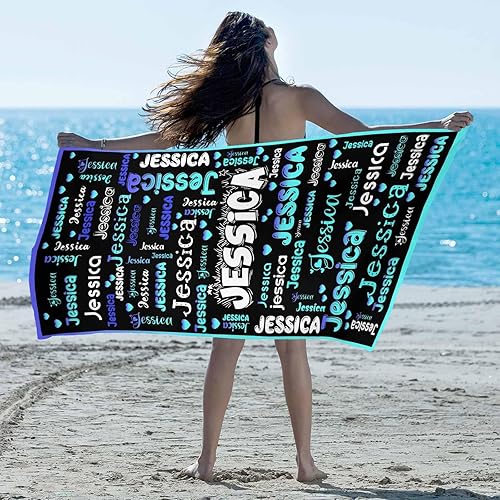 Miniatura 4 de Artsadd Toallas de playa personalizadas para mujeres y niñas, toallas de baño personalizadas de color azul cielo y blanco de viaje, playa, piscina,