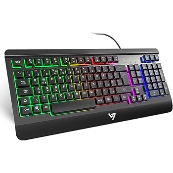 Gaming Keyboard UK, VicTsing Ultra-Slim All-Metal Frame USB Wired Keyboard with Comfortable Wrist Rest, Rainbow LED, 12 Multimedia Shortcut Keys, 19-Key Anti-Ghosting Easy Connect to Laptop, PC etc.