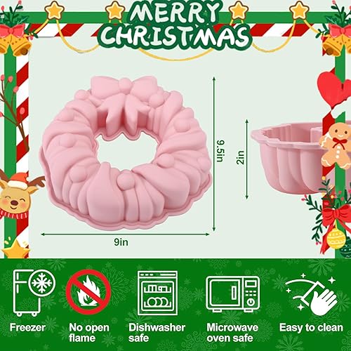 Miniatura 5 de Palksky Moldes de silicona con forma de lazo, moldes de silicona de 9.5 pulgadas, antiadherentes, perfectos para pasteles de Navidad y cumpleaños