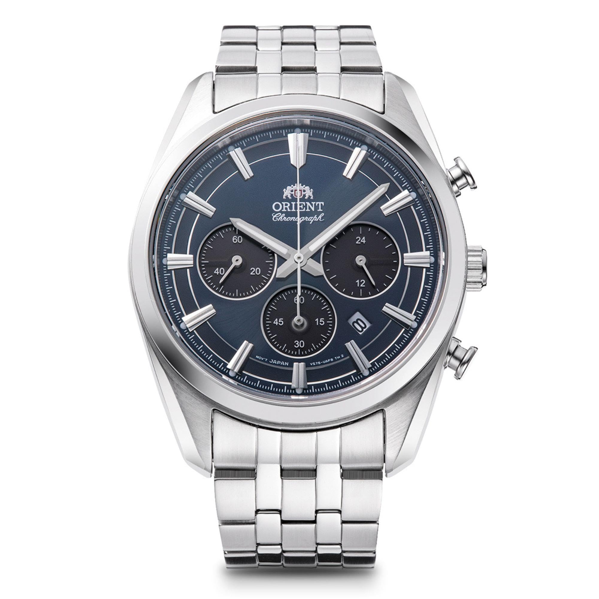 Orient Stretto Solar Chronograph 43mm Navy Blue Dial Steel Strap Men’s Watch RA-TX0303L10B Should say- Orient Stretto Solar Chronograph 40mm Navy Blue Dial Steel Strap Men’s Watch RA-TX0303L10B