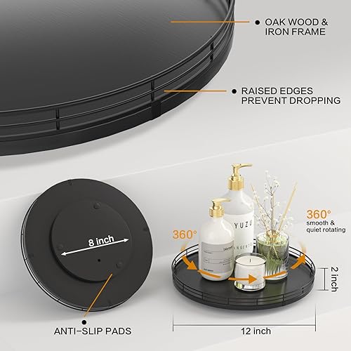 Miniatura 6 de Bandeja de baño de madera de roble de 12 pulgadas para mostrador, bandeja de tocador para perfumes, loción, velas, maquillaje, joyería, fregadero,