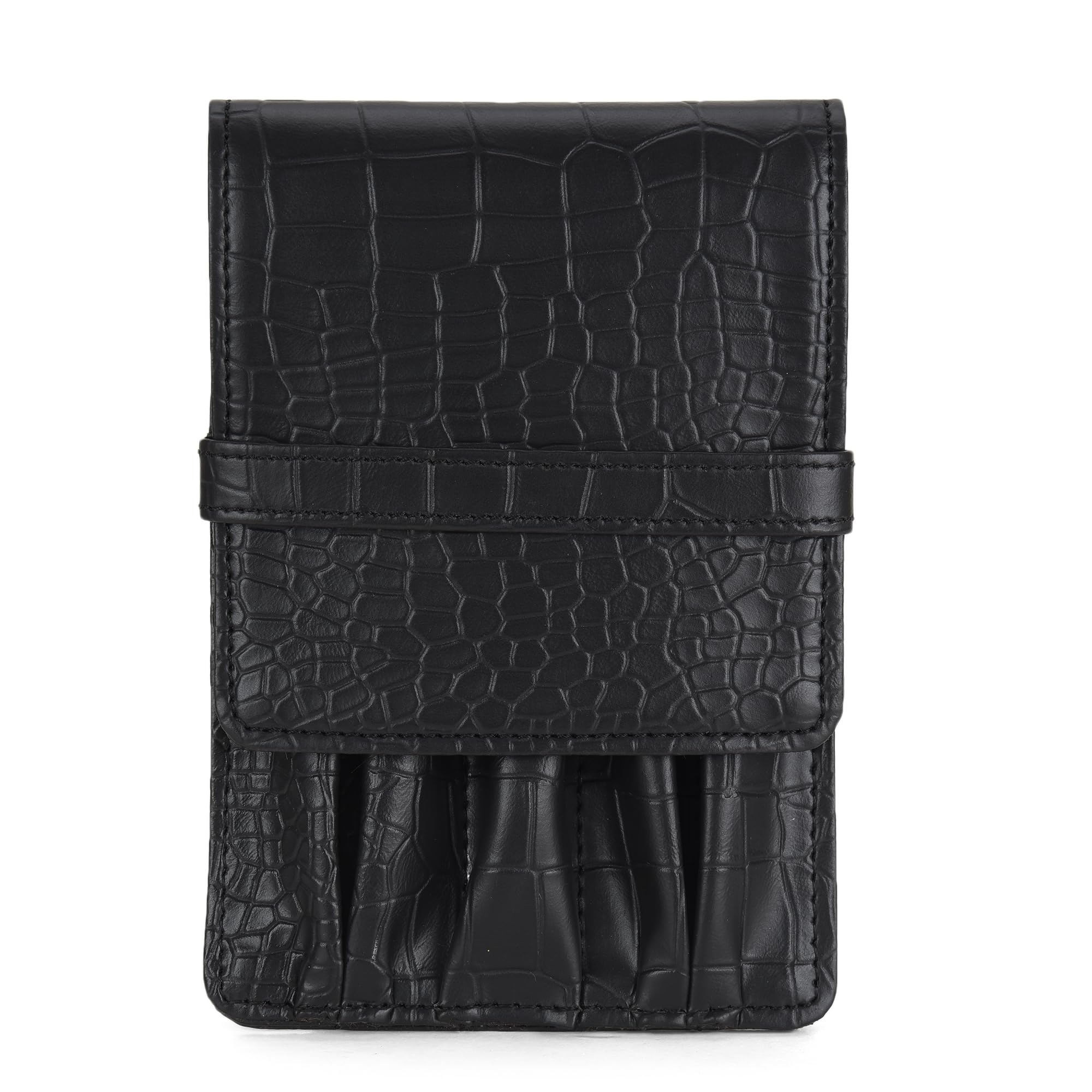 Faux Leather 5-Slot Pen Case with Secure Loop - Stylish & Durable, Perfect for Fountain Pens in Croco-Black Color-image-41