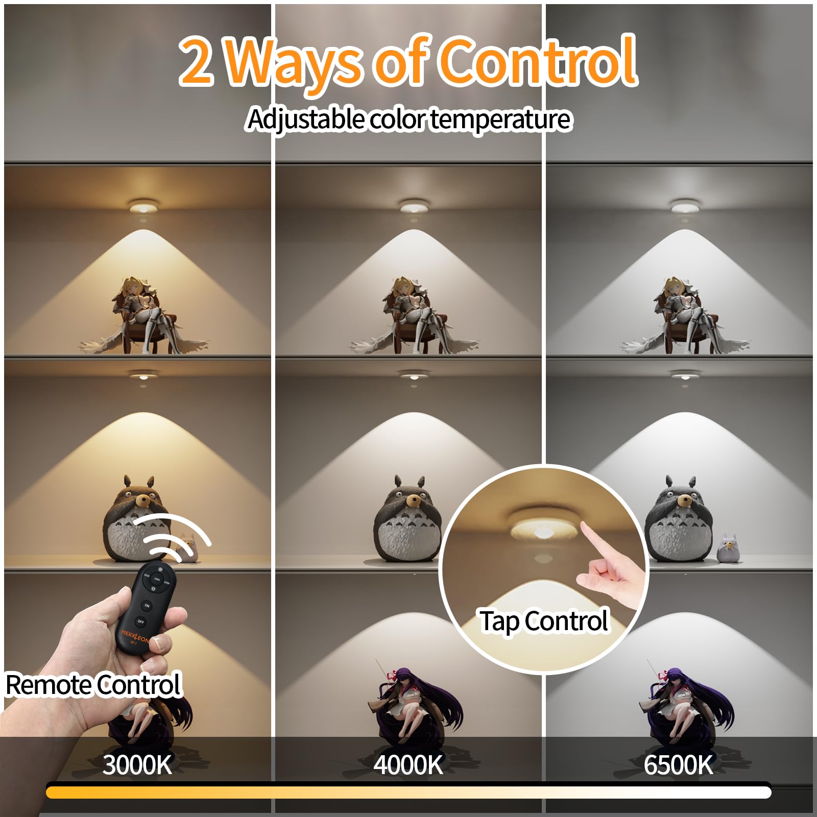 Luces de disco inalámbricas con control remoto, recargable de 2200 mAh debajo del mostrador, 3 temperaturas de color regulables debajo del gabinete, luz de armario, luz clave para pasillo (plata, 3