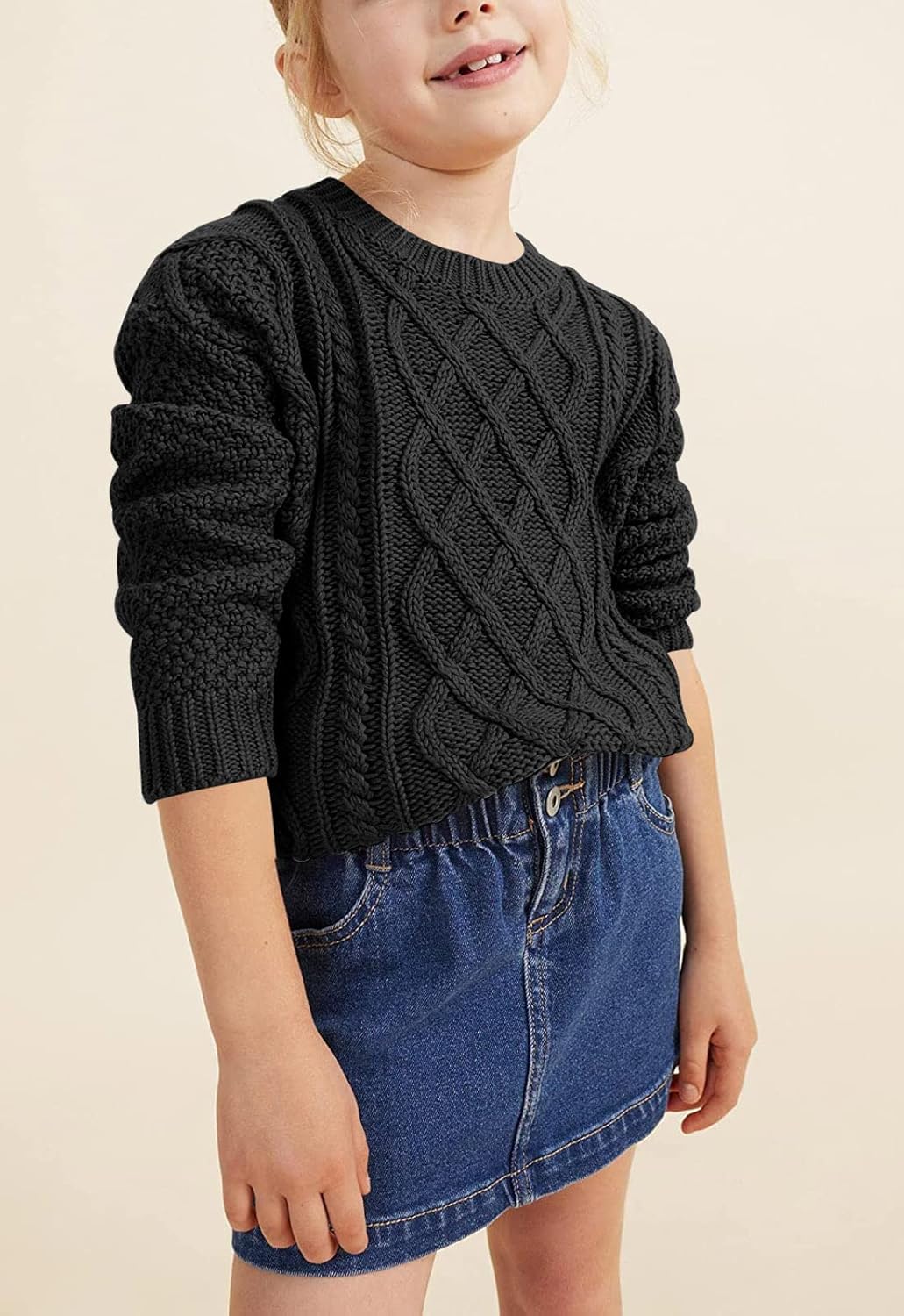 Girls Long Sleeve Cable Knit Sweater Crewneck Pullover Sweaters Kids Chunky Cute Fall Jumper Tops 5-14 - Image 4