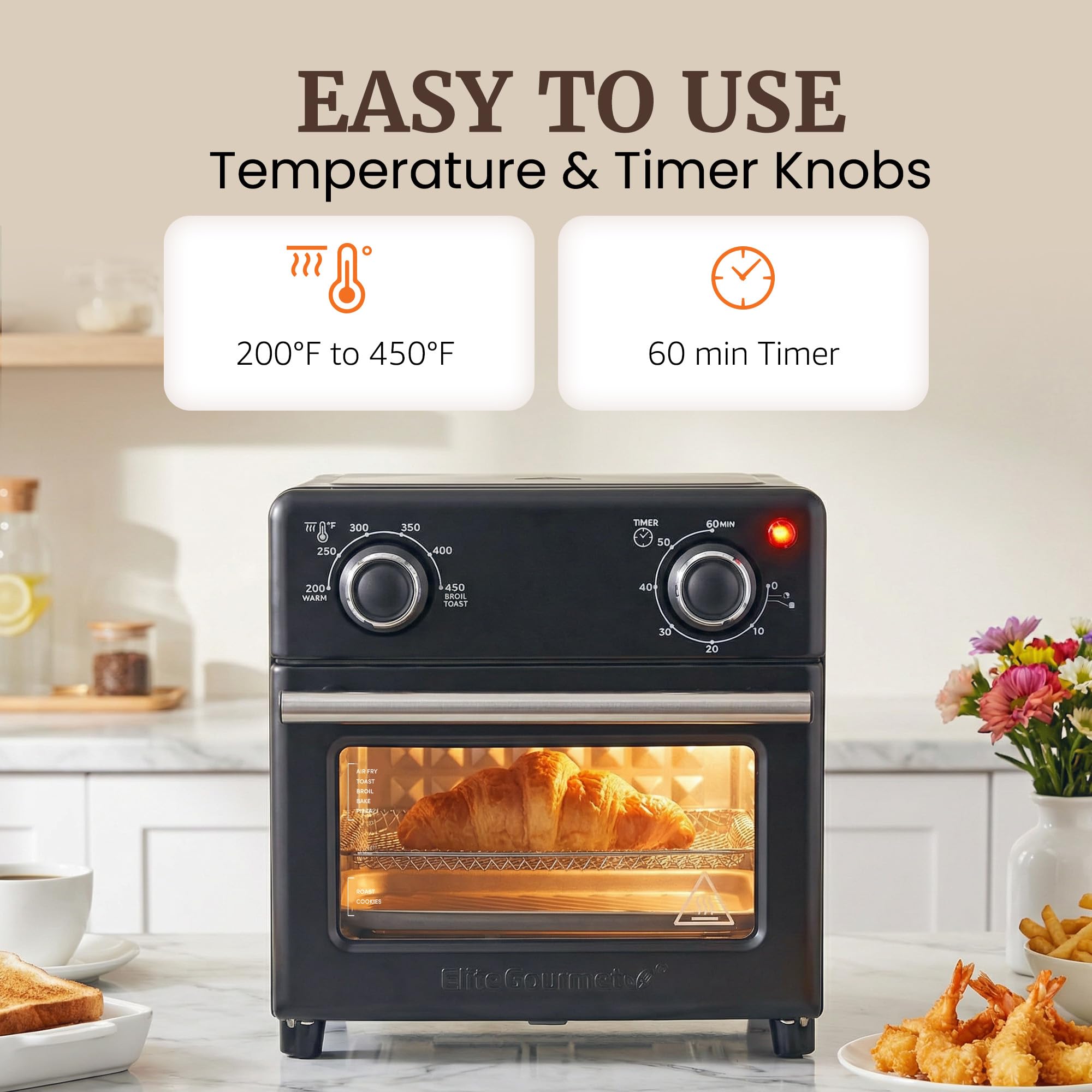 Elite Gourmet 8.5Qt Compact Mini Air Fryer Oven, 800W, Adjustable Controls view 2