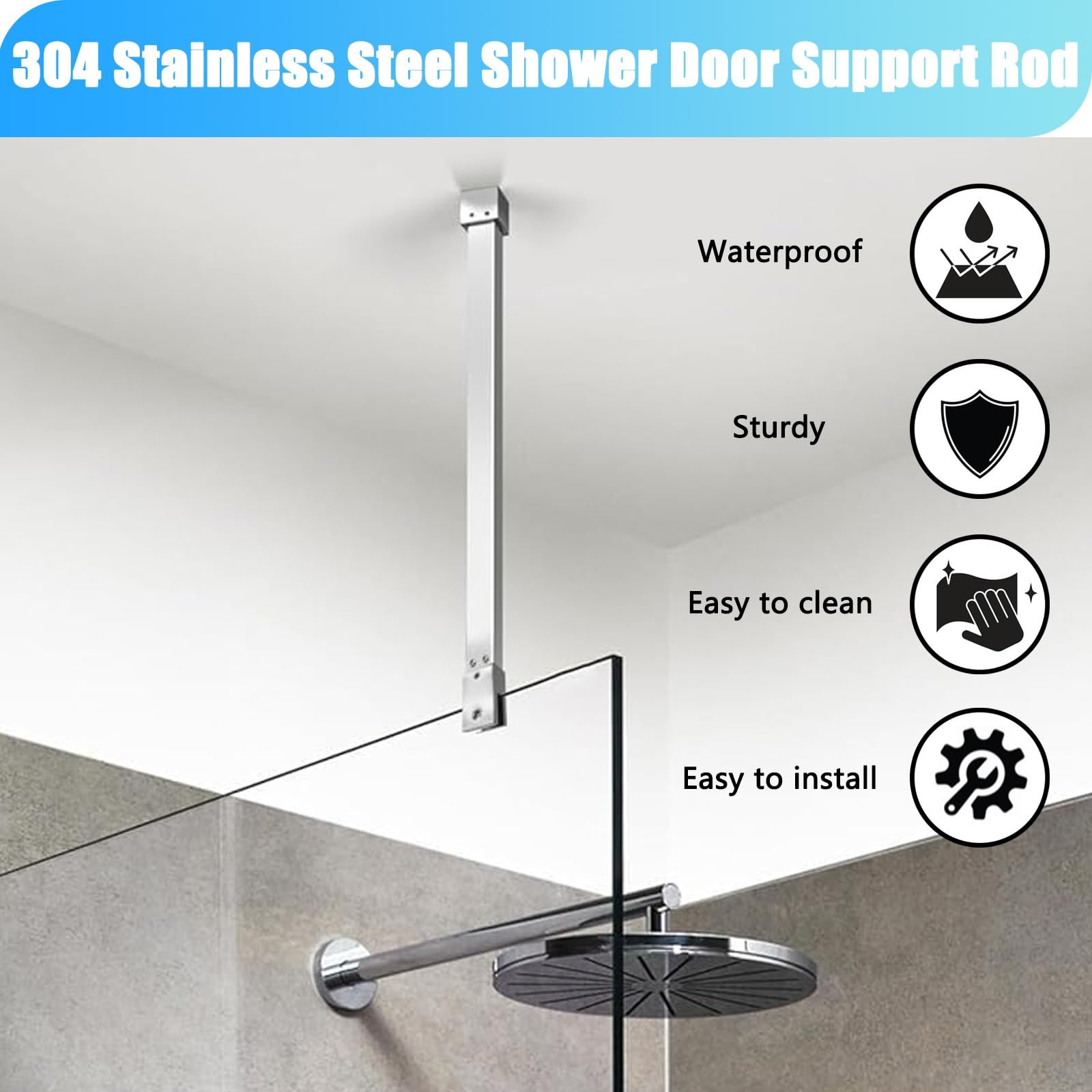 Soportes universales para puerta de ducha de vidrio, barra telescópica de soporte de vidrio sin marco para baño, barra para puerta de gafas, fácil de instalar (1 paquete, 30-45 cm)