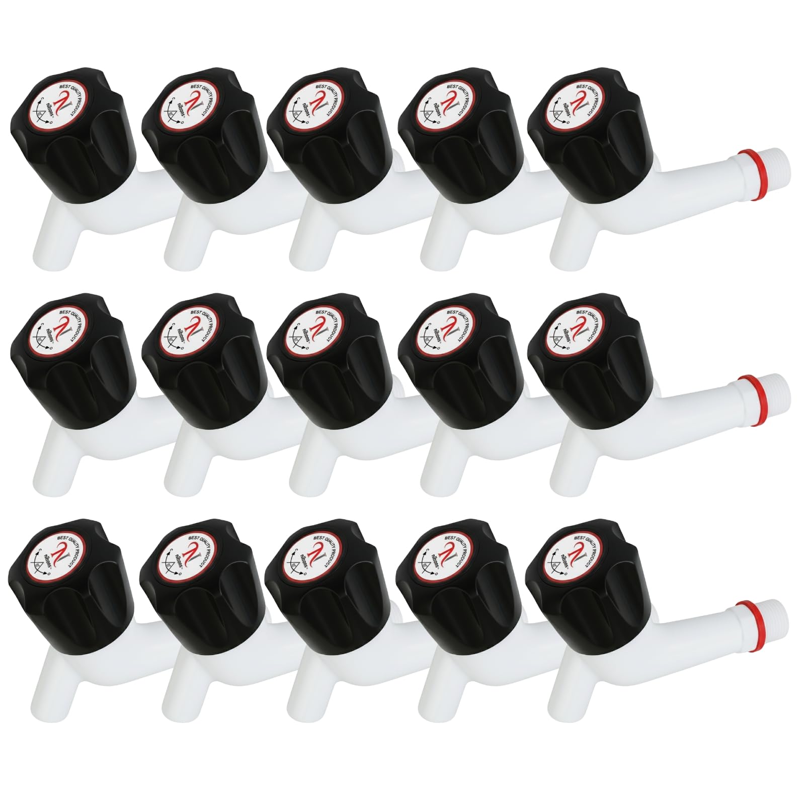 Wall Mounted Long Body PVC Bib Cock Combo | Black Knob Plastic Water Tap for Bathroom, Kitchen & Washing Area (Pack of 12)-image-23