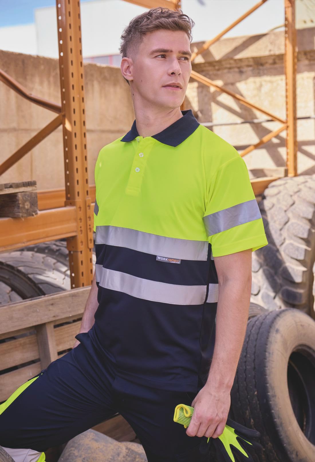 WORKTEAM Polo Alta Visibilidad EN ISO 20471 Manga Corta Cintas Reflectantes Tallas Grandes Unisex