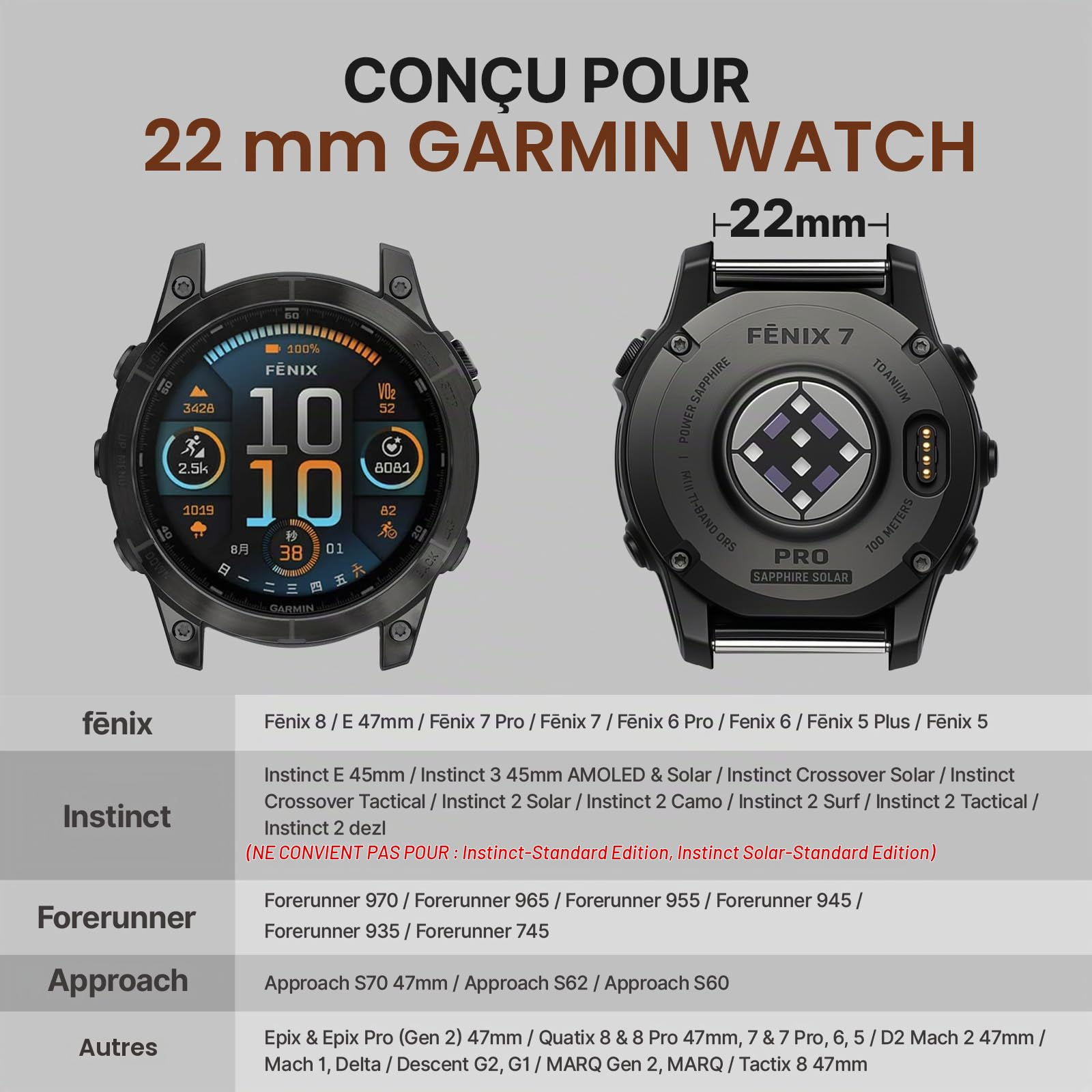 Bandletic Quick Fit 22mm 26mm Bracelet Compatible avec Garmin Watch | Robuste Nylon Doux Tactique Sport Bande pour Fenix/Instinct/Tactix Delta/Descent/Epix Pro/Enduro/Quatix/Forerunner/Approach