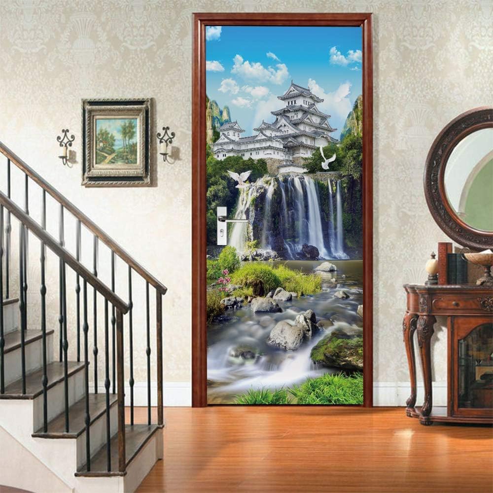 3D Door Art Stickers For Interior Doors Kids Waterfall River Architecture Landscape Self-Adhesive Door Decal Murals Waterproof Removable Poster Wallpaper Bedroom Living Room Bathroom Ho -1R4J+C3L0-0T5